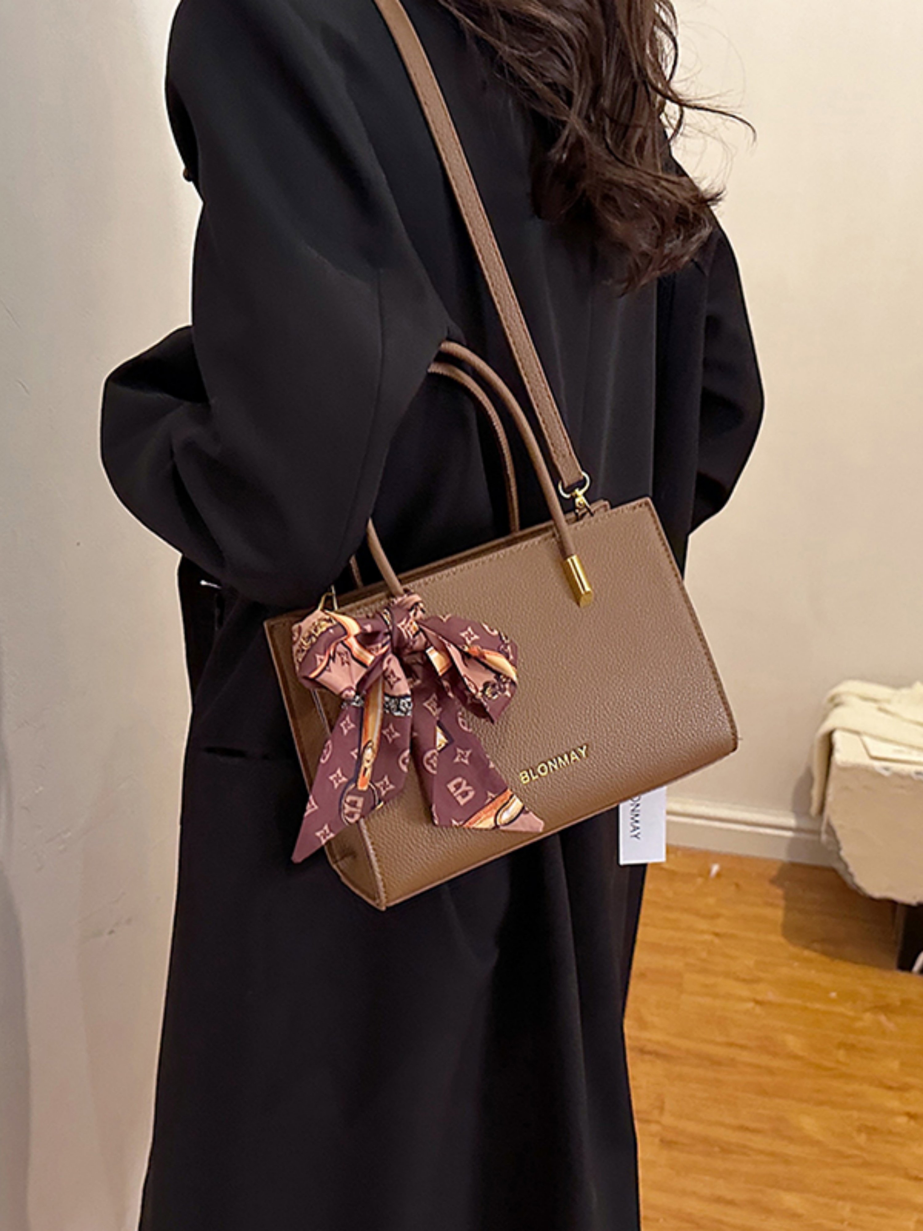 Khaki Solid Crossbody Bag with Scarf Detail