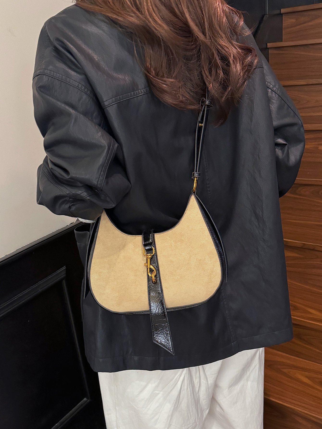 Khaki Suede Look Crossbody Bag