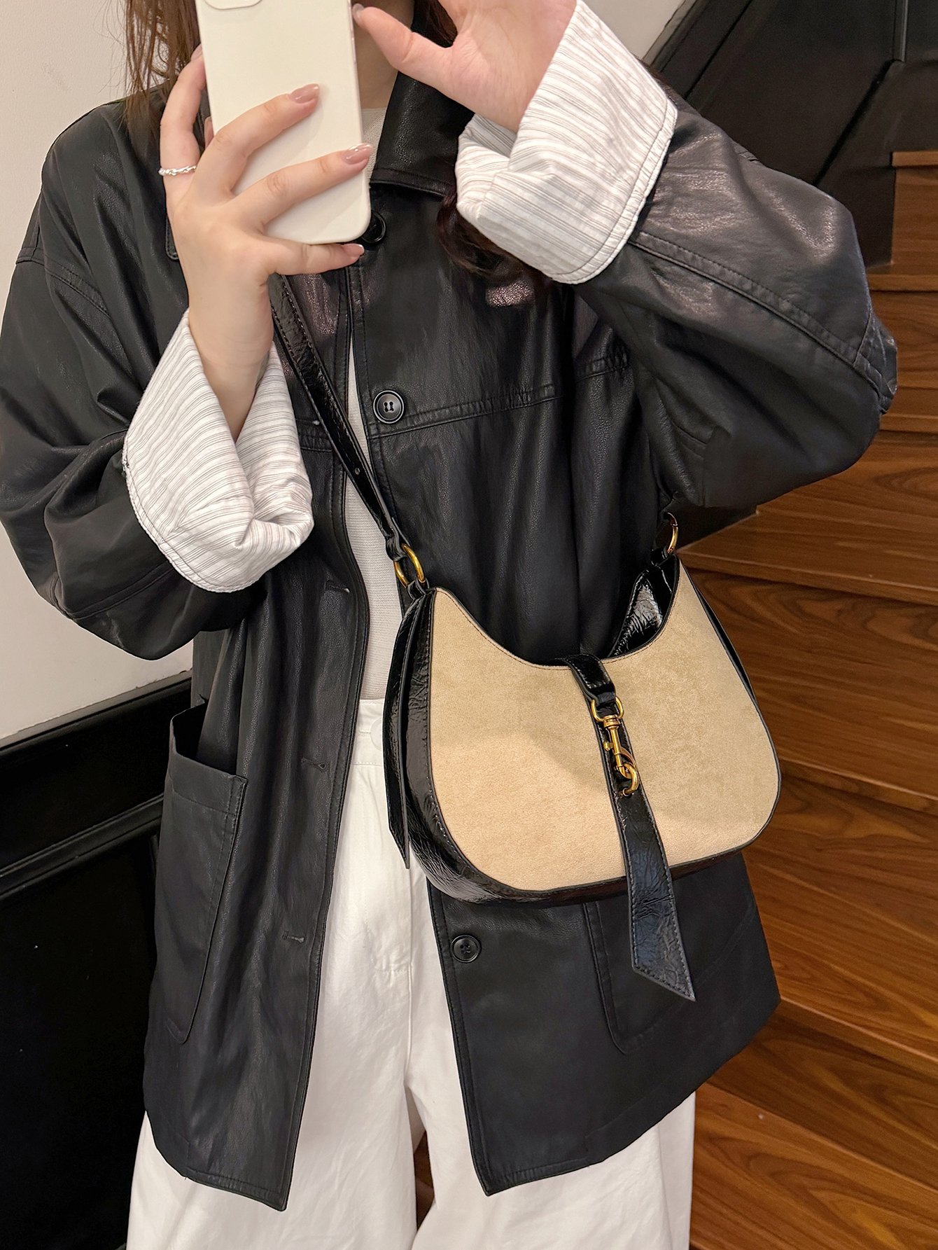 Khaki Suede Look Crossbody Bag