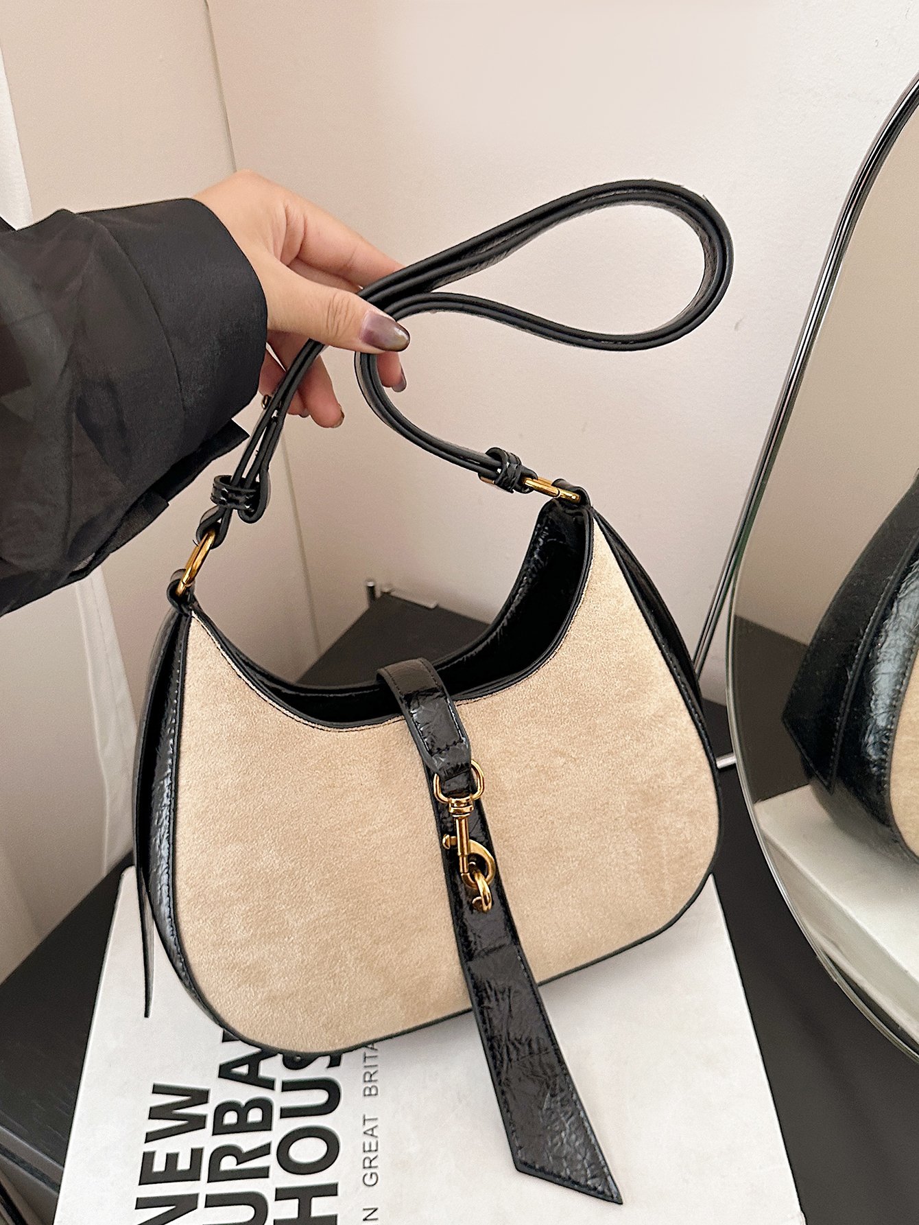 Khaki Suede Look Crossbody Bag