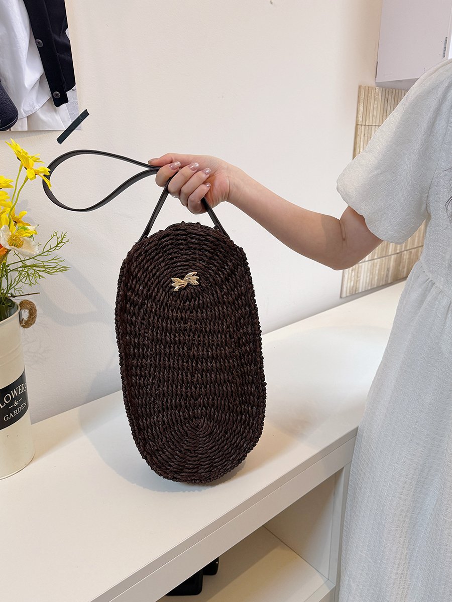Purple Woven Shoulder Bag with Bow Accent