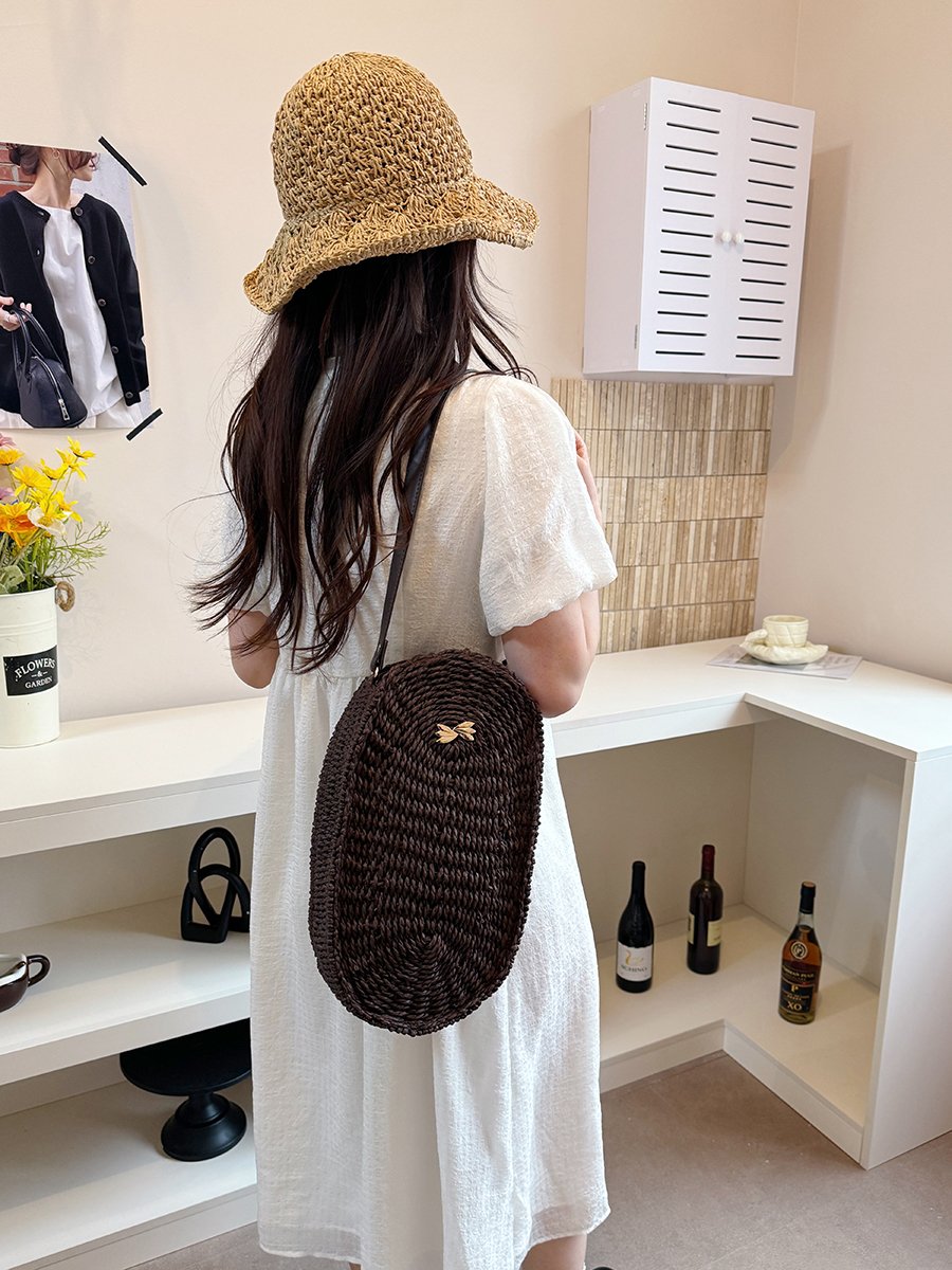Purple Woven Shoulder Bag with Bow Accent