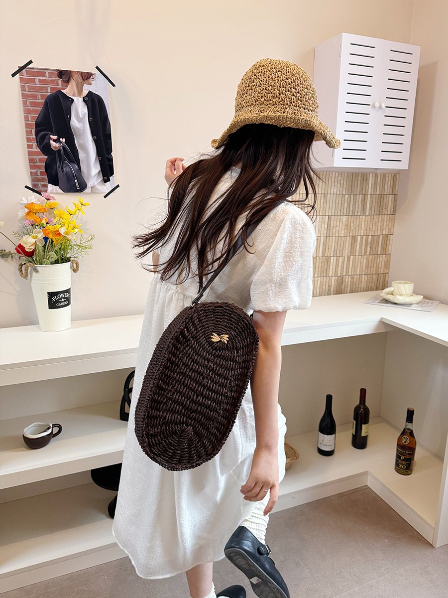 Purple Woven Shoulder Bag with Bow Accent