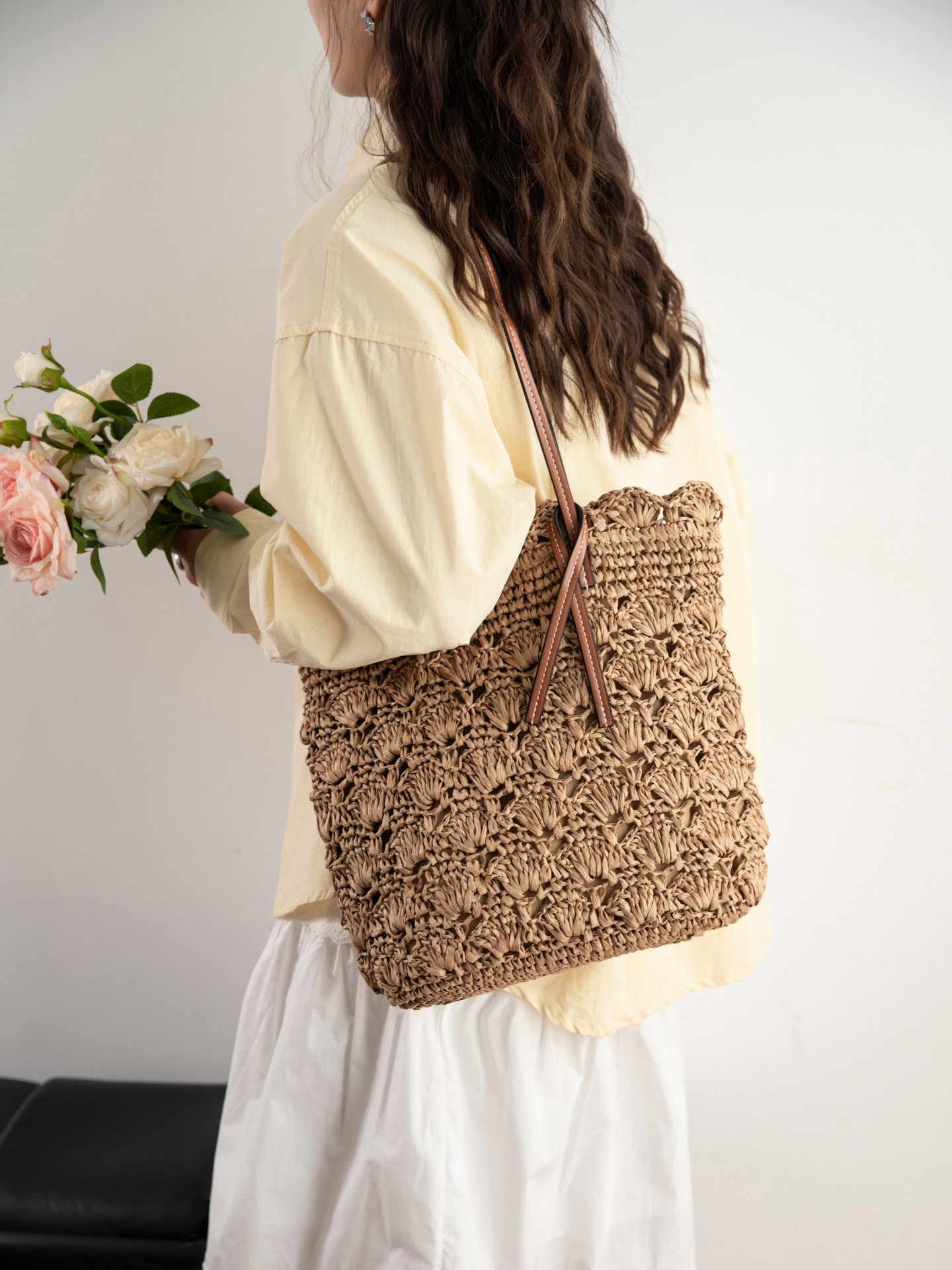 Khaki Woven Shoulder Bag and Beach