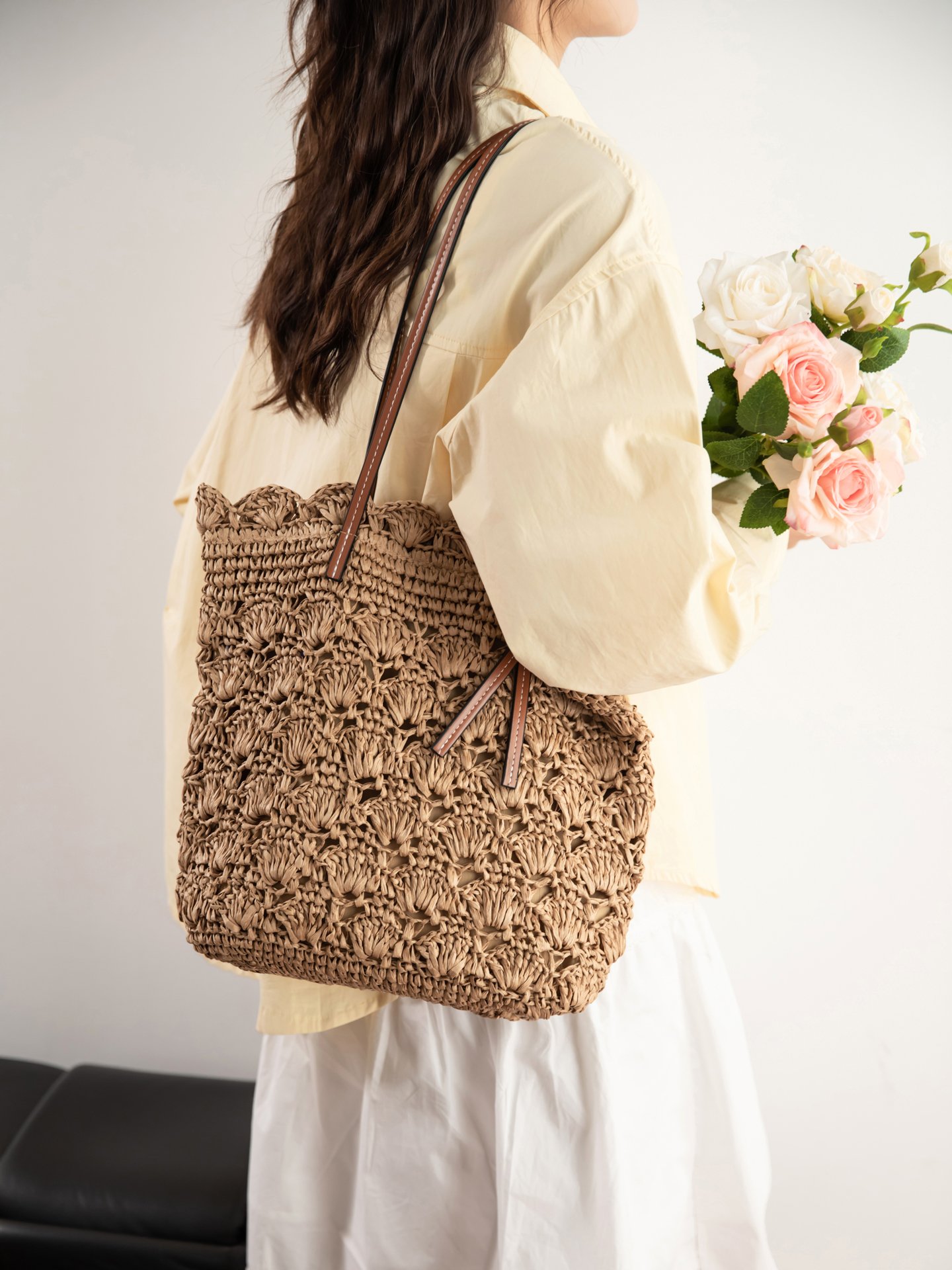 Khaki Woven Shoulder Bag and Beach