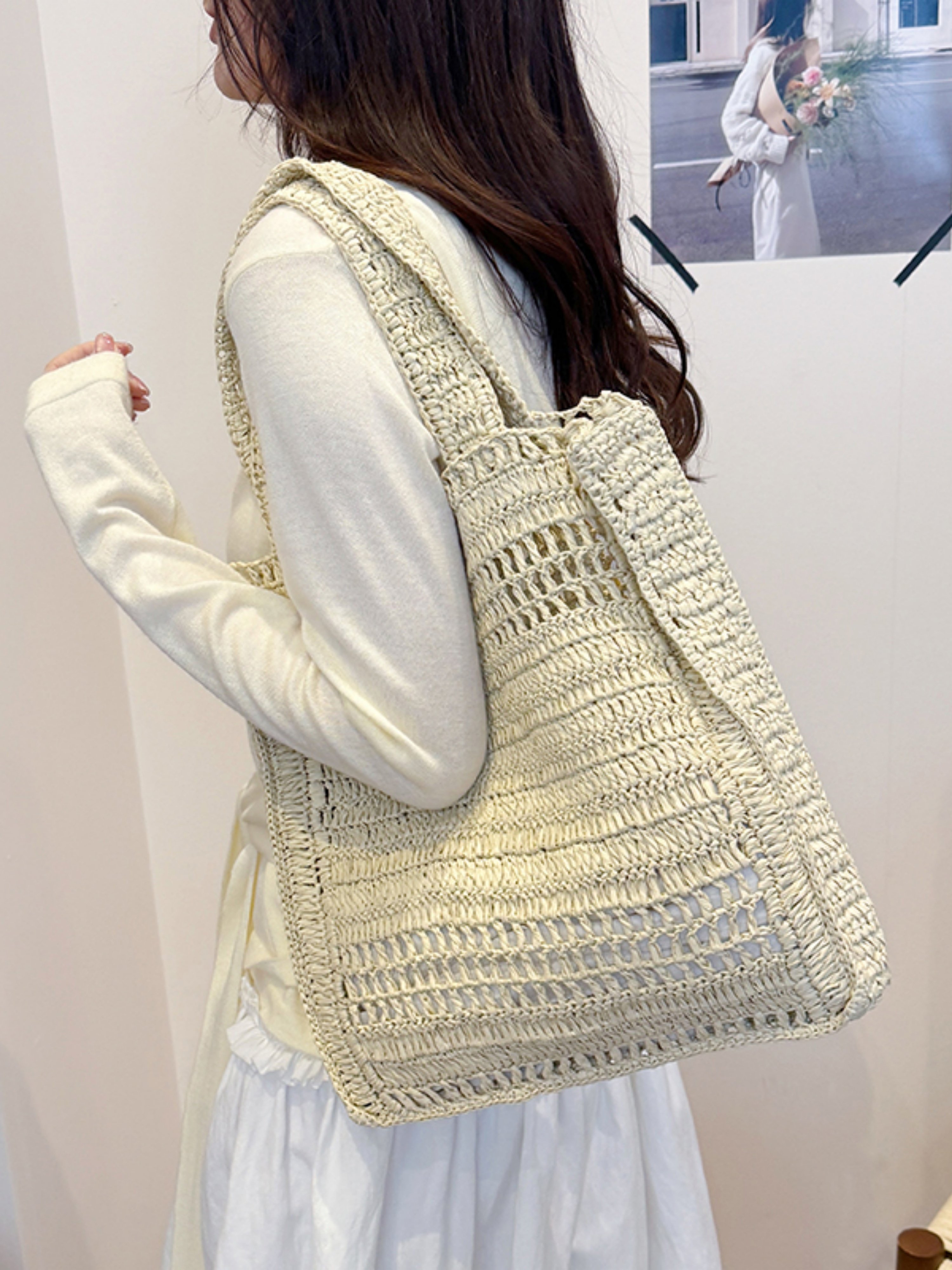 Off-White Crochet Knit Shoulder Bag