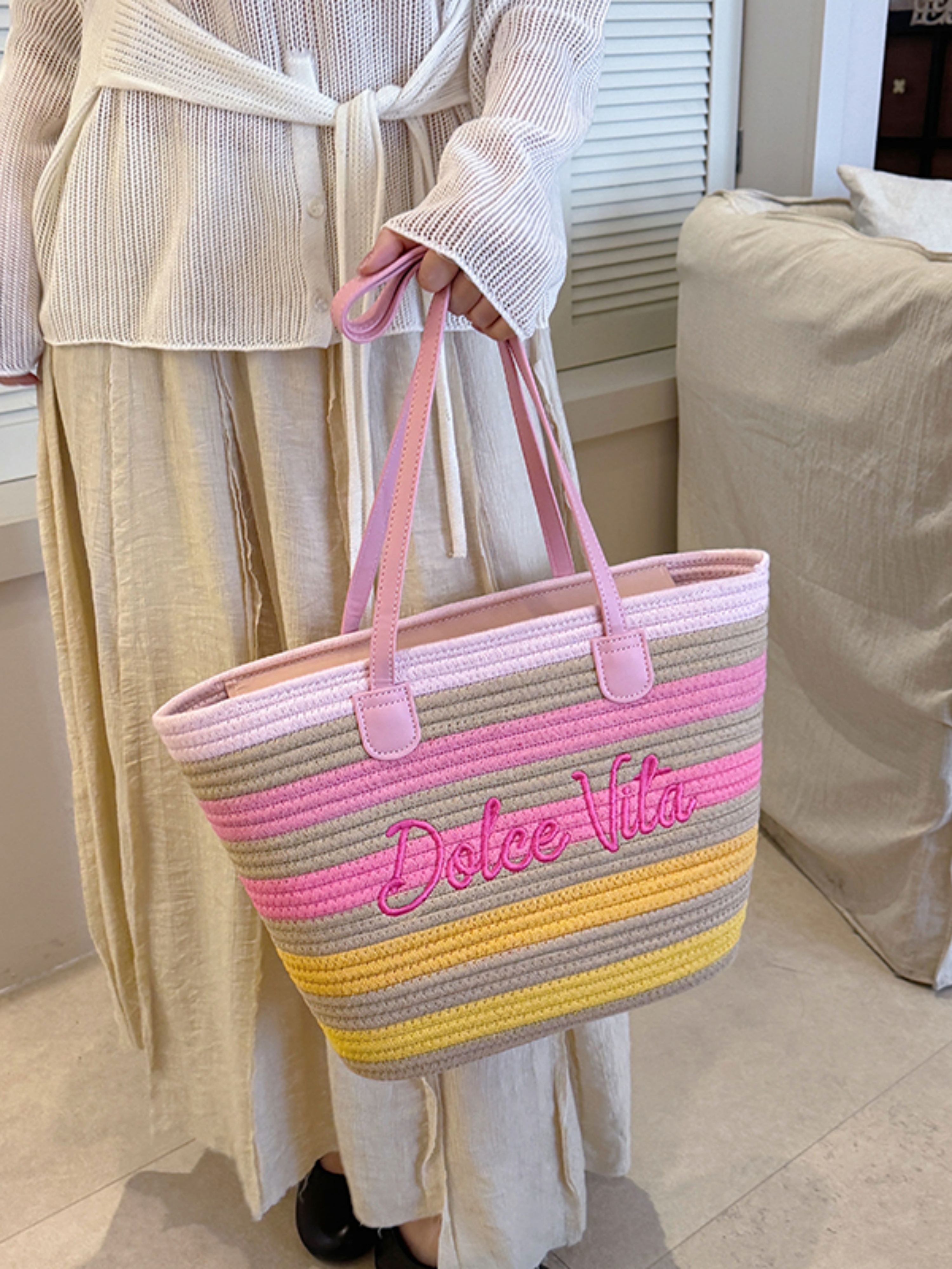 Multi-Striped Dolce Vita Rope Tote Bag