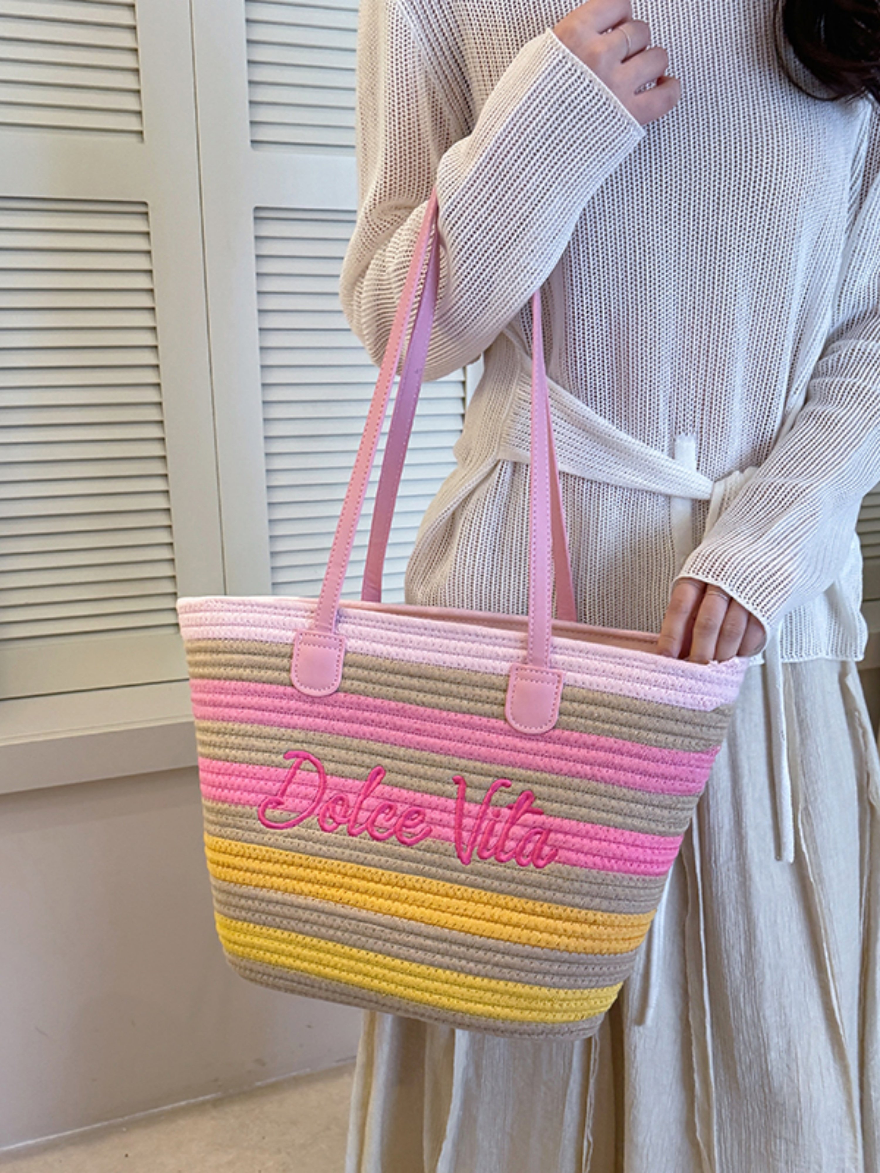 Multi-Striped Dolce Vita Rope Tote Bag