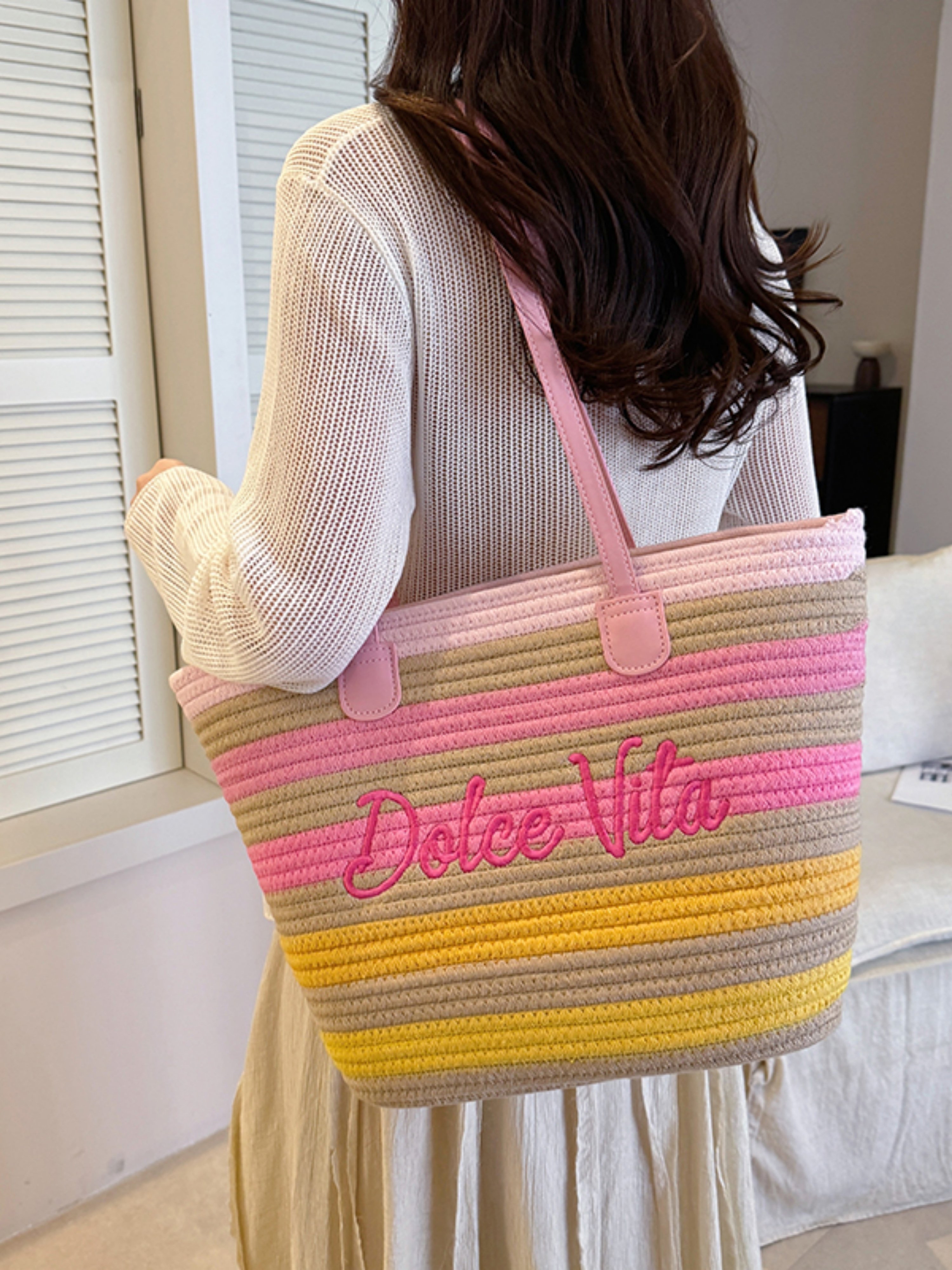 Multi-Striped Dolce Vita Rope Tote Bag
