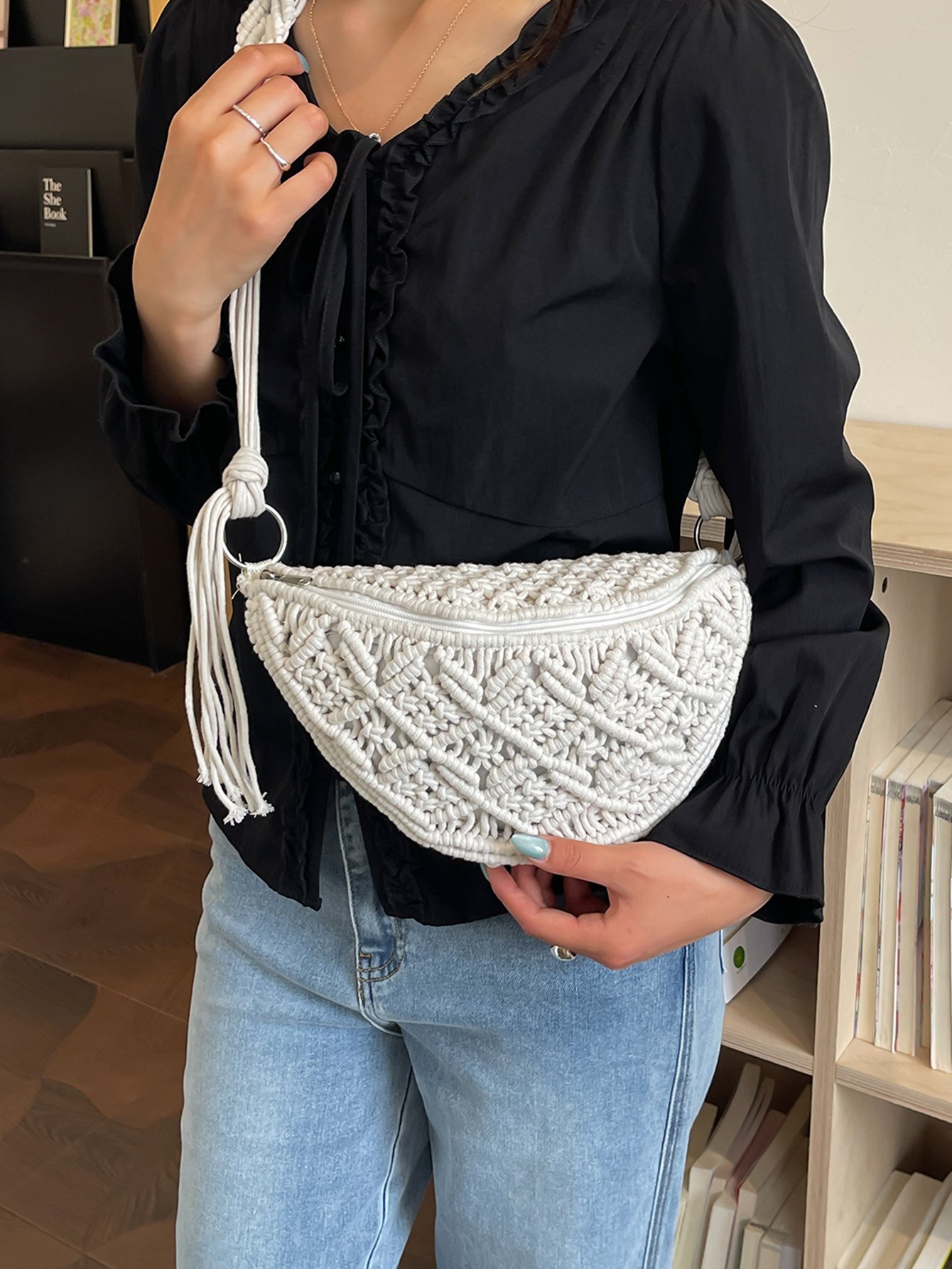 White Macrame Crossbody Bag