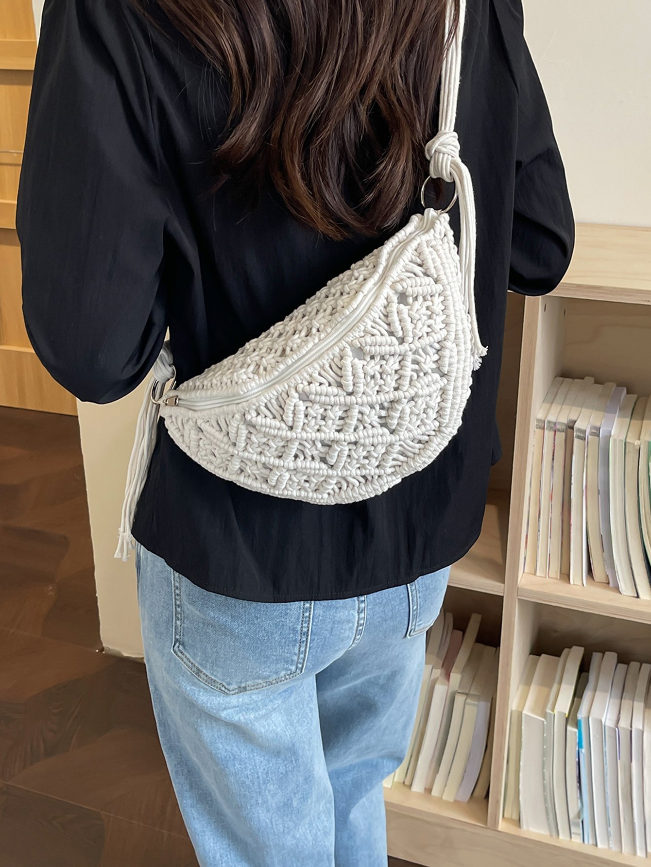 White Macrame Crossbody Bag