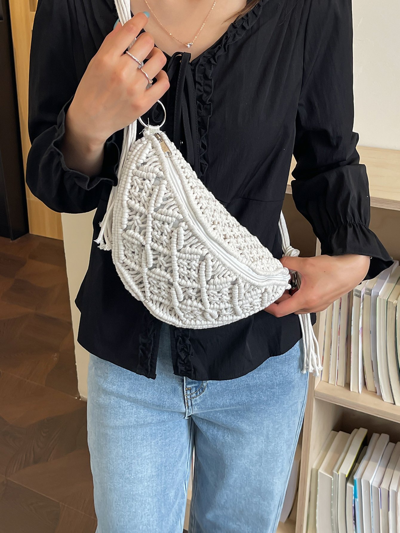 White Macrame Crossbody Bag