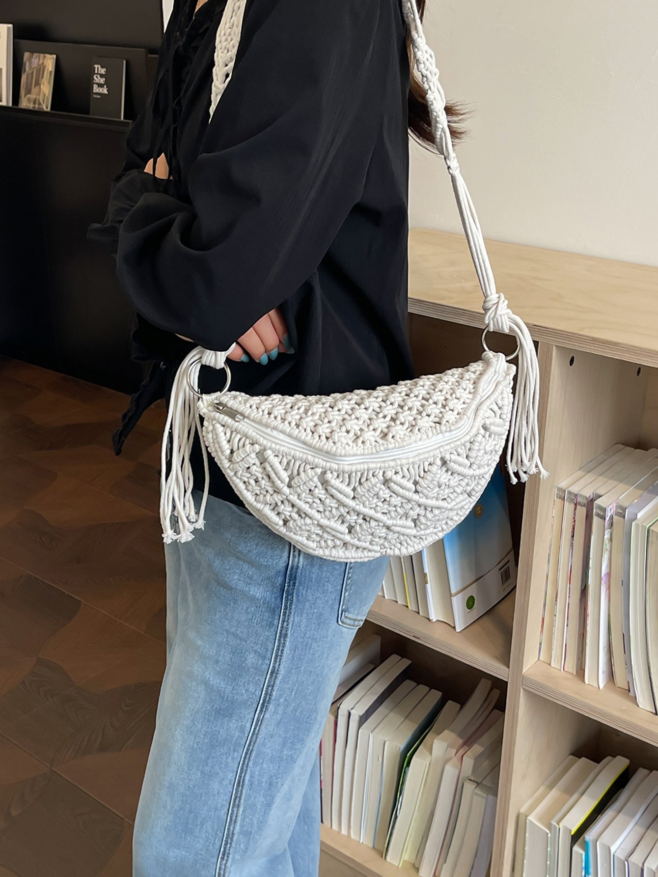White Macrame Crossbody Bag
