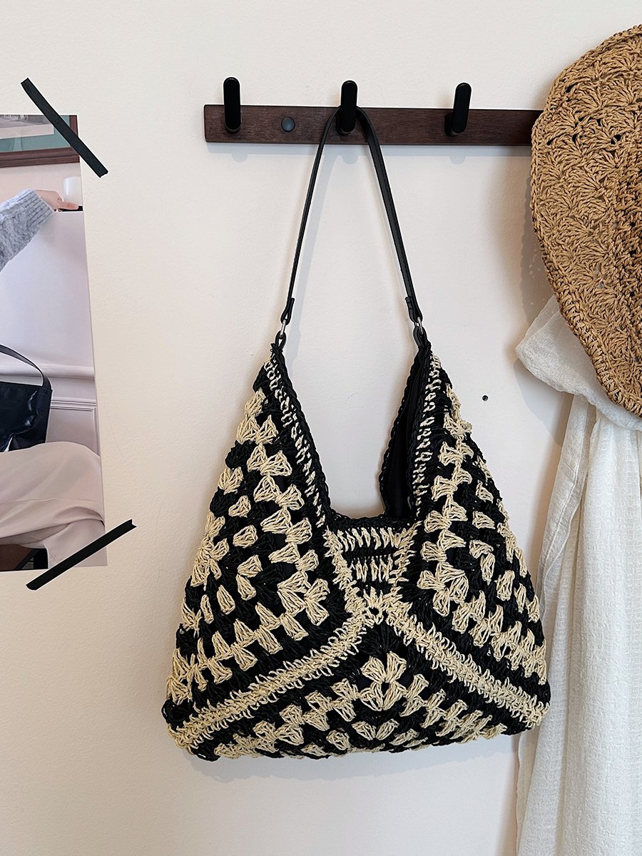 Multi-Color Crochet Weave Tote Shoulder Bag