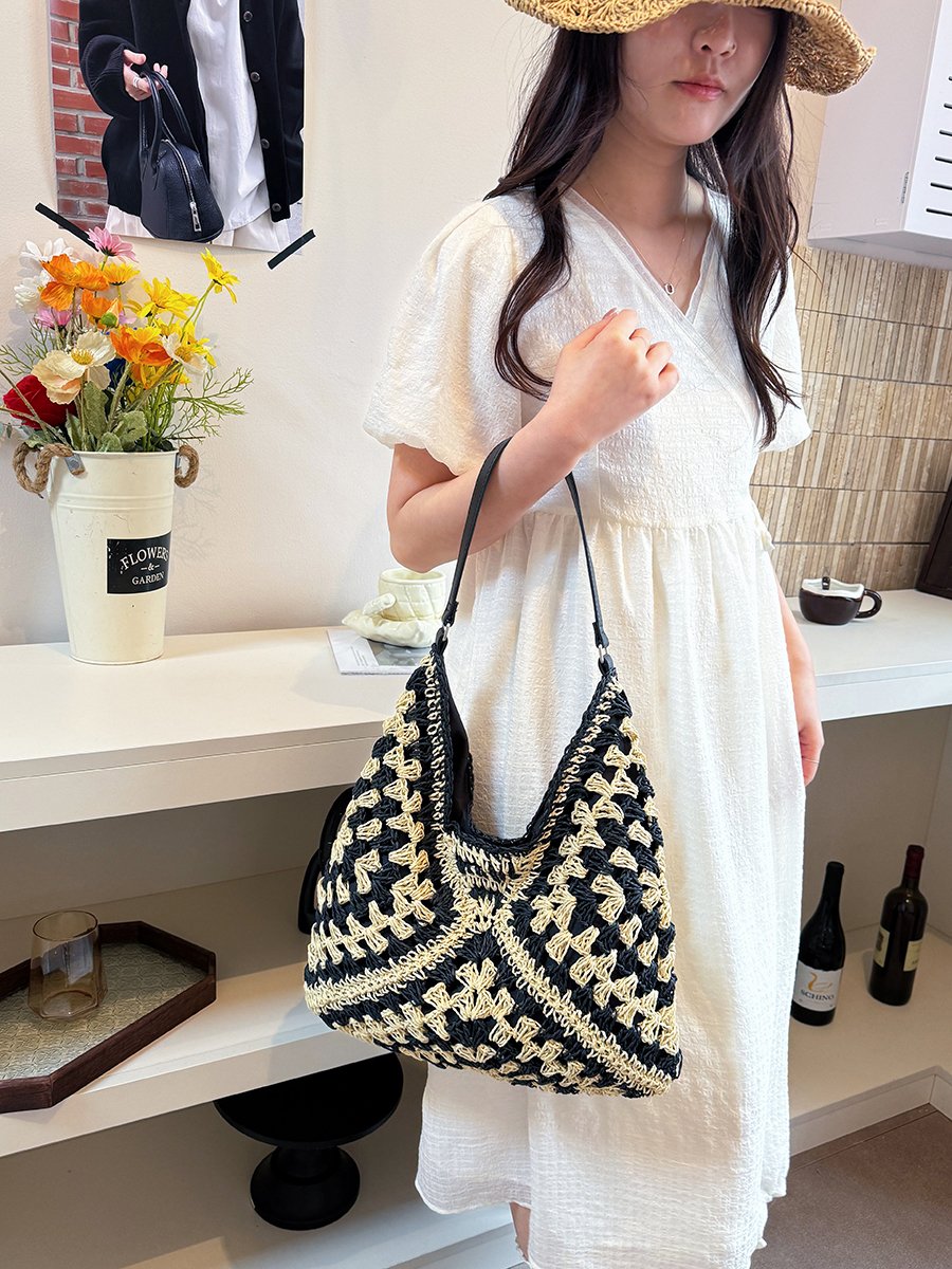 Multi-Color Crochet Weave Tote Shoulder Bag