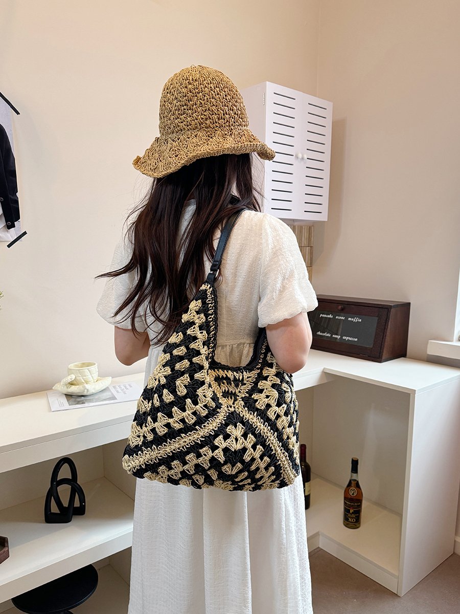 Multi-Color Crochet Weave Tote Shoulder Bag