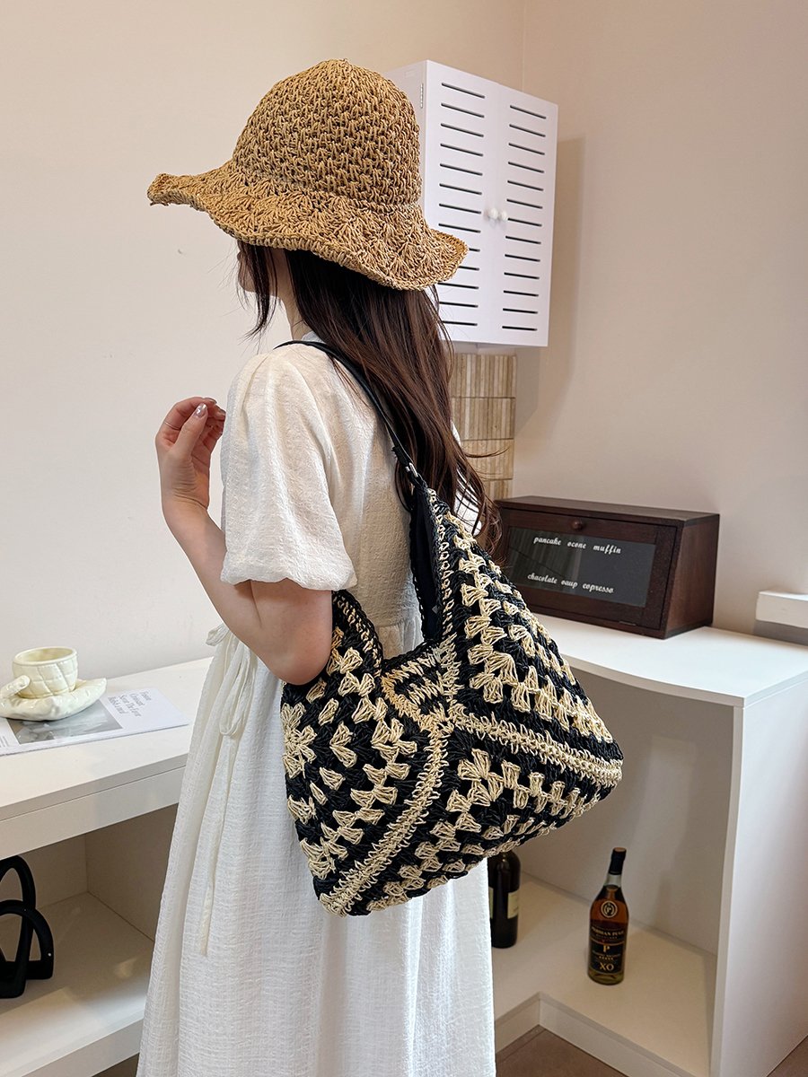 Multi-Color Crochet Weave Tote Shoulder Bag