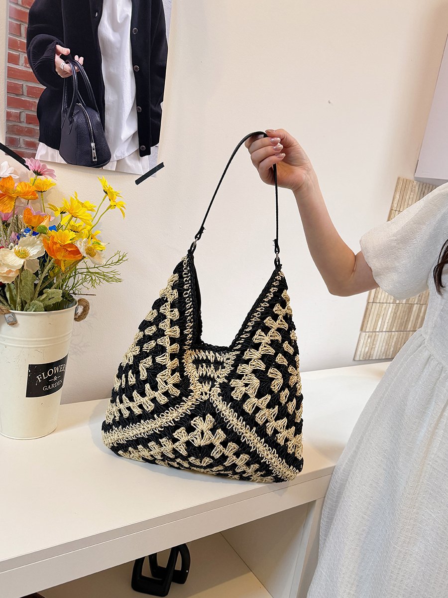 Multi-Color Crochet Weave Tote Shoulder Bag