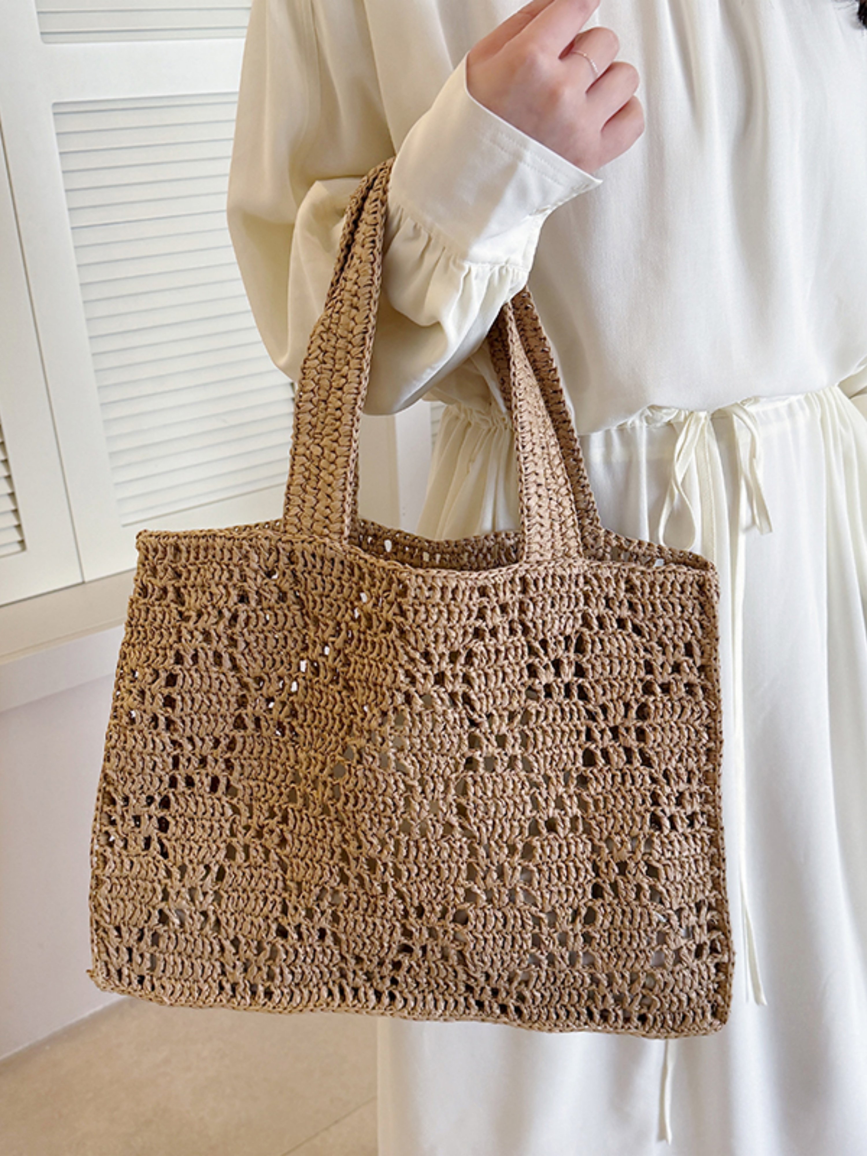 Khaki Crocheted Tote Bag