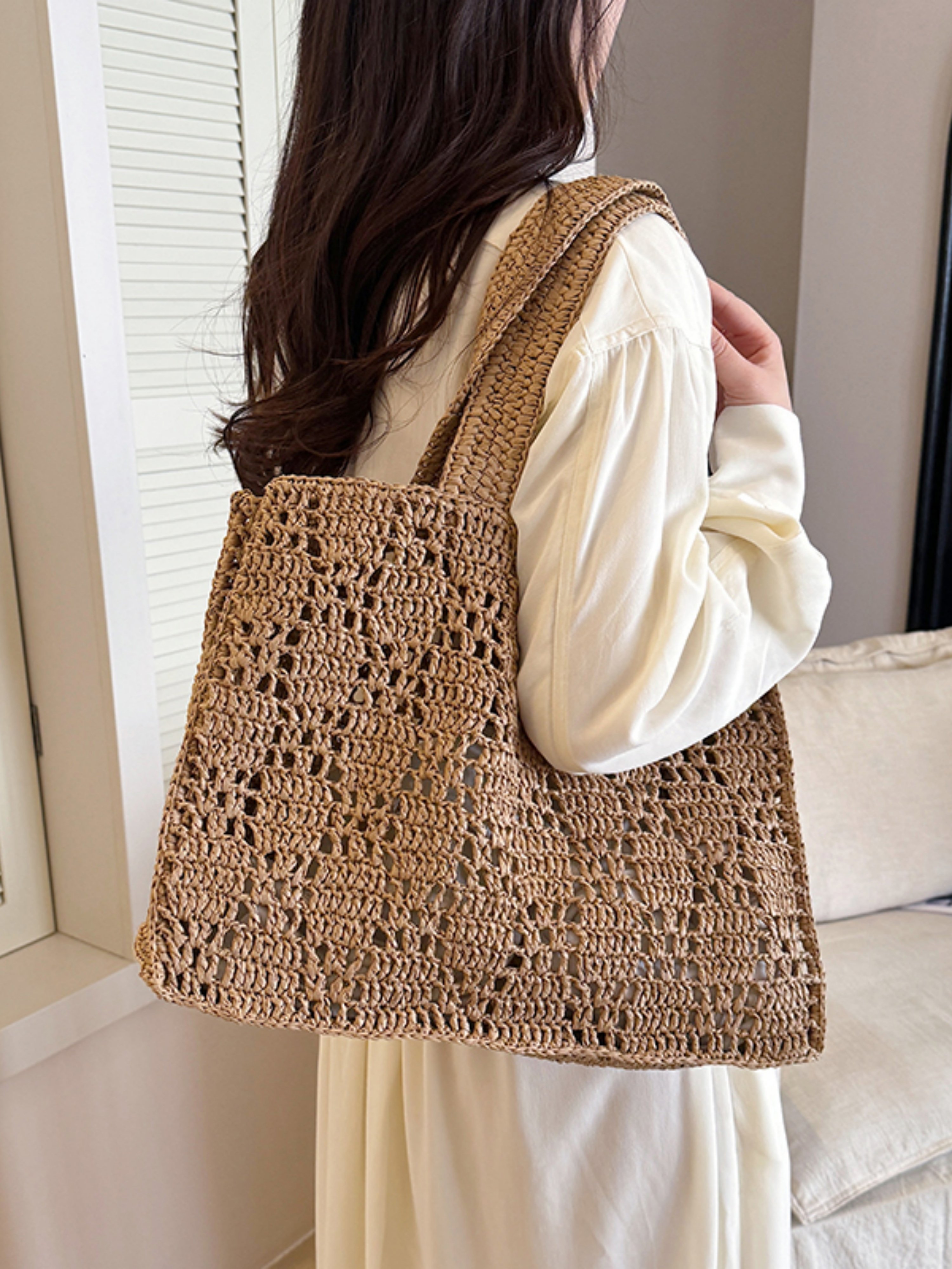 Khaki Crocheted Tote Bag