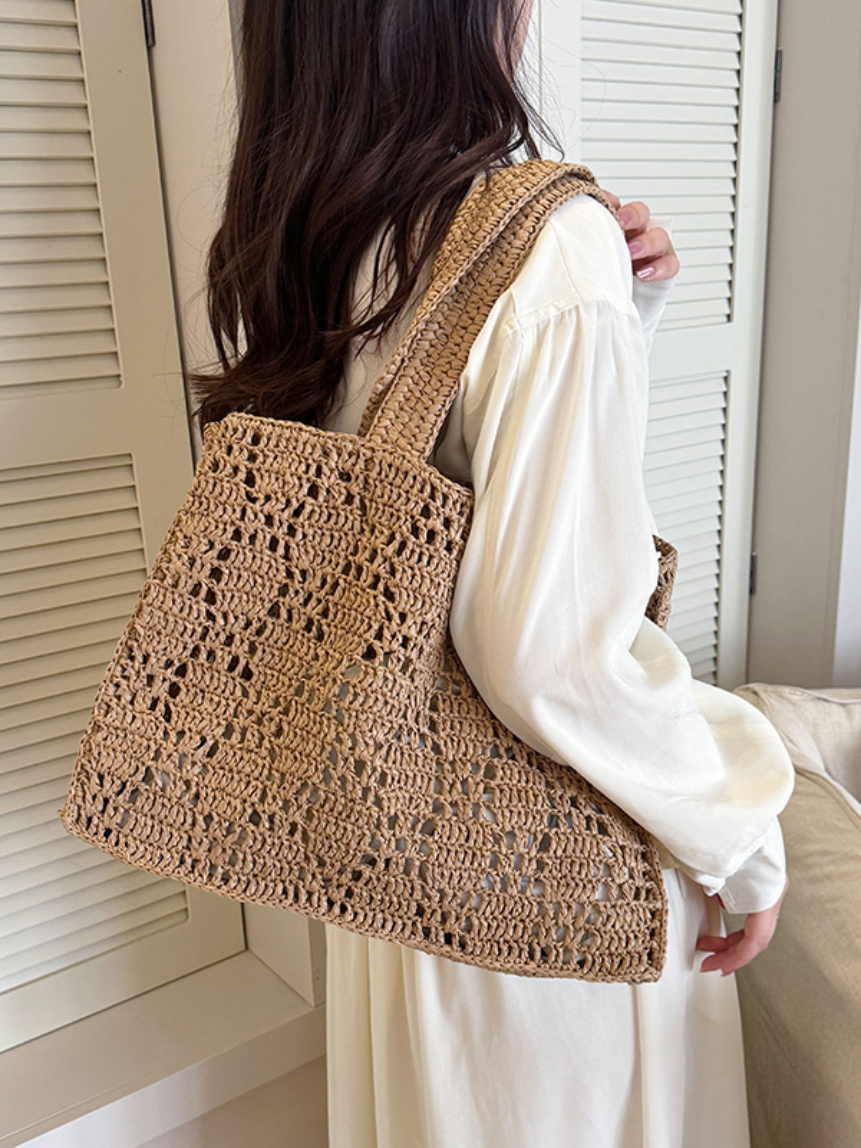 Khaki Crocheted Tote Bag