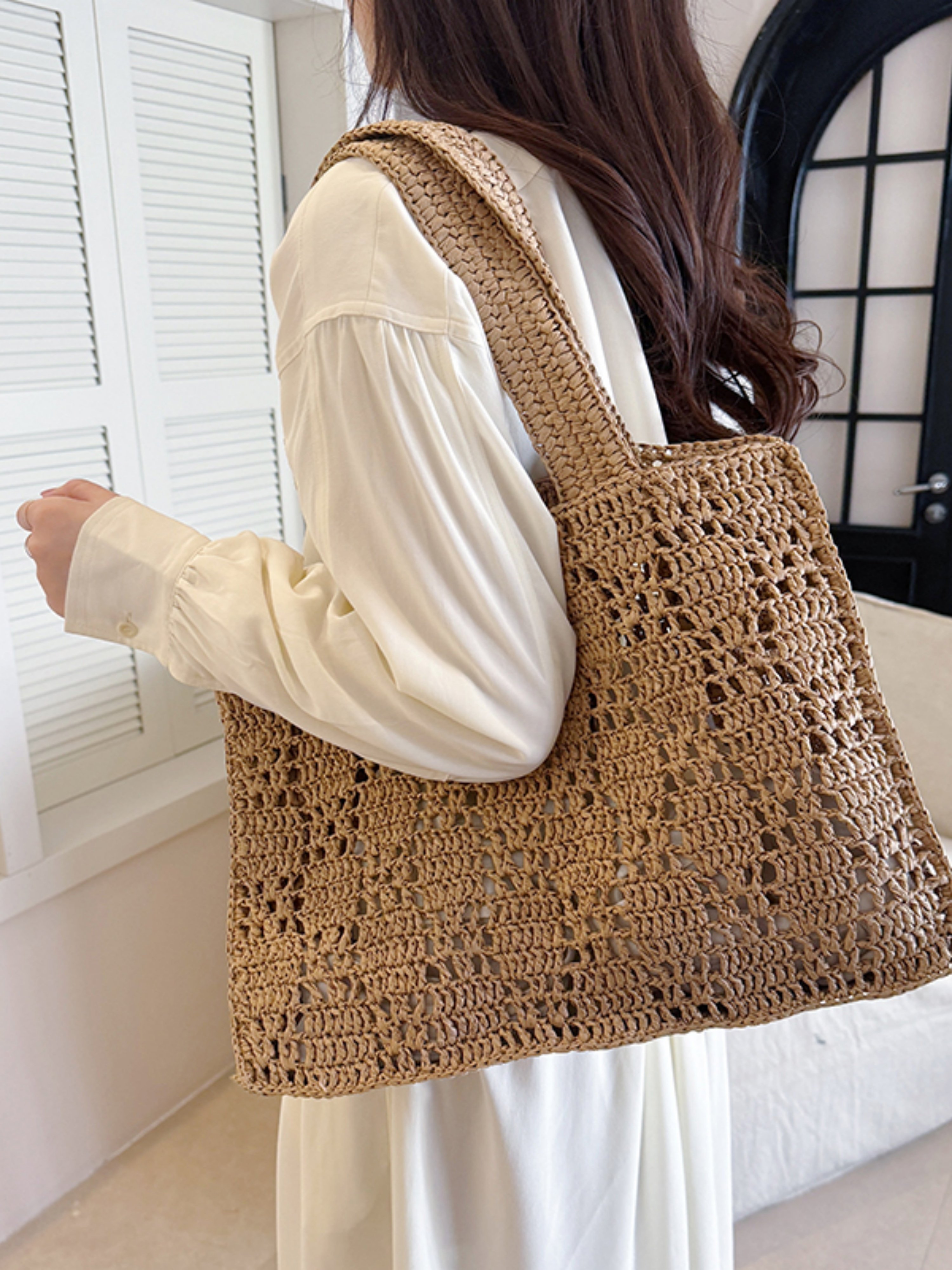 Khaki Crocheted Tote Bag
