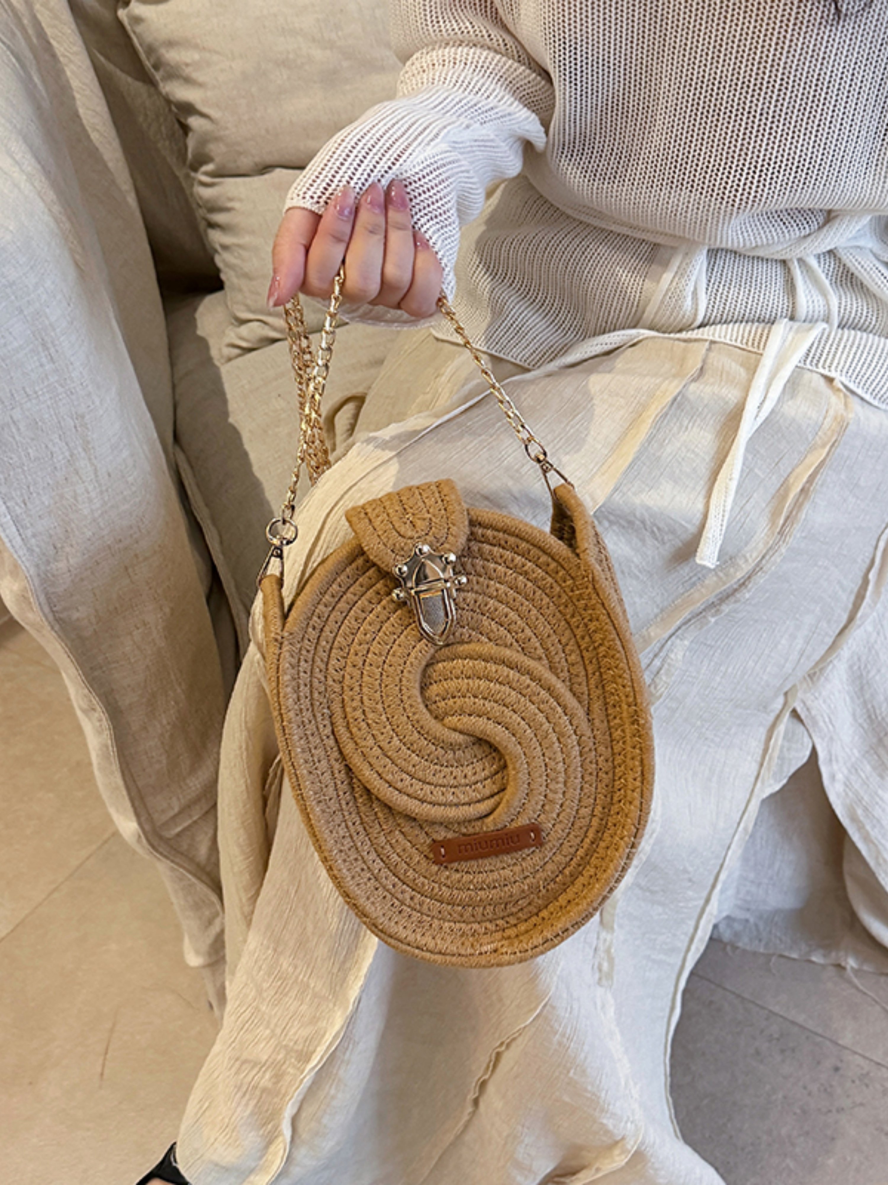 Tan Woven Crossbody Bag