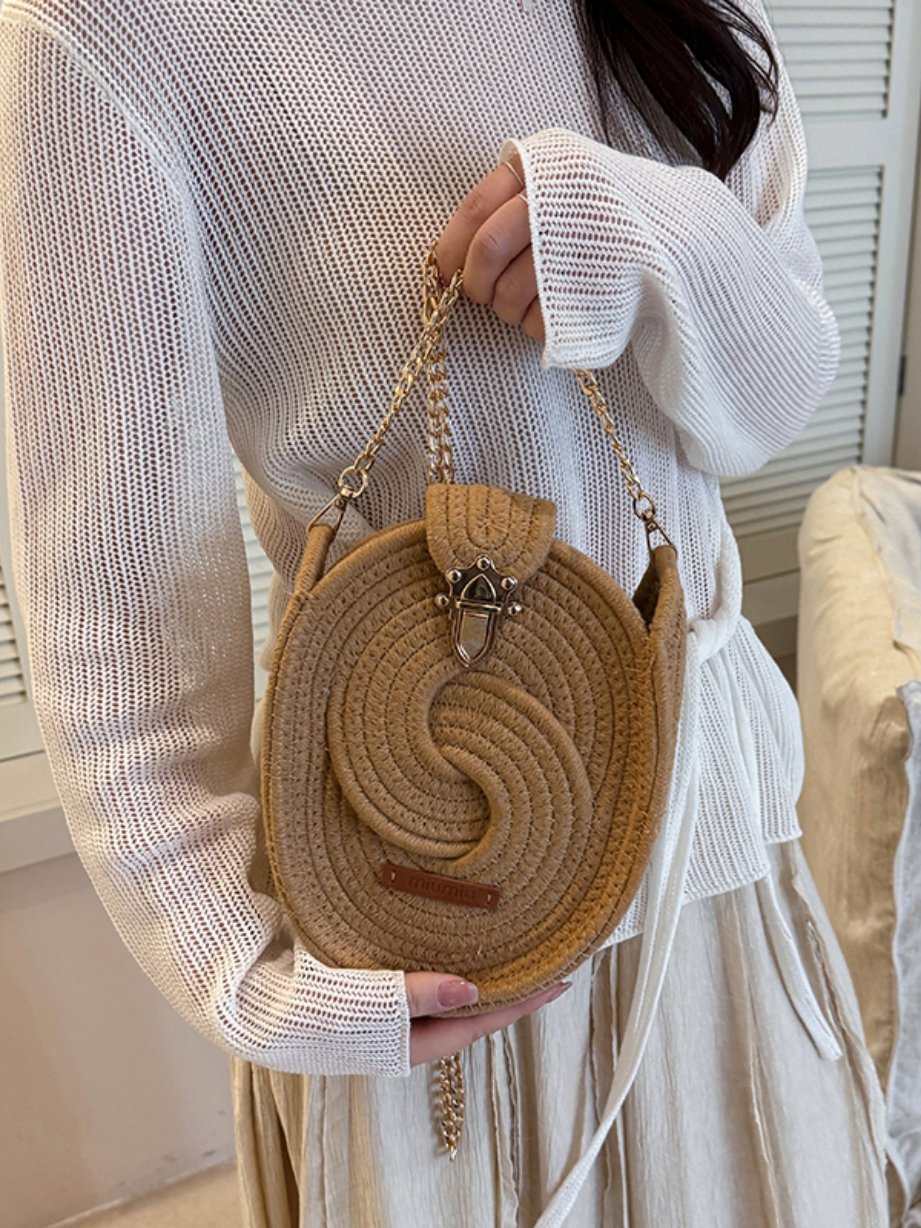 Tan Woven Crossbody Bag