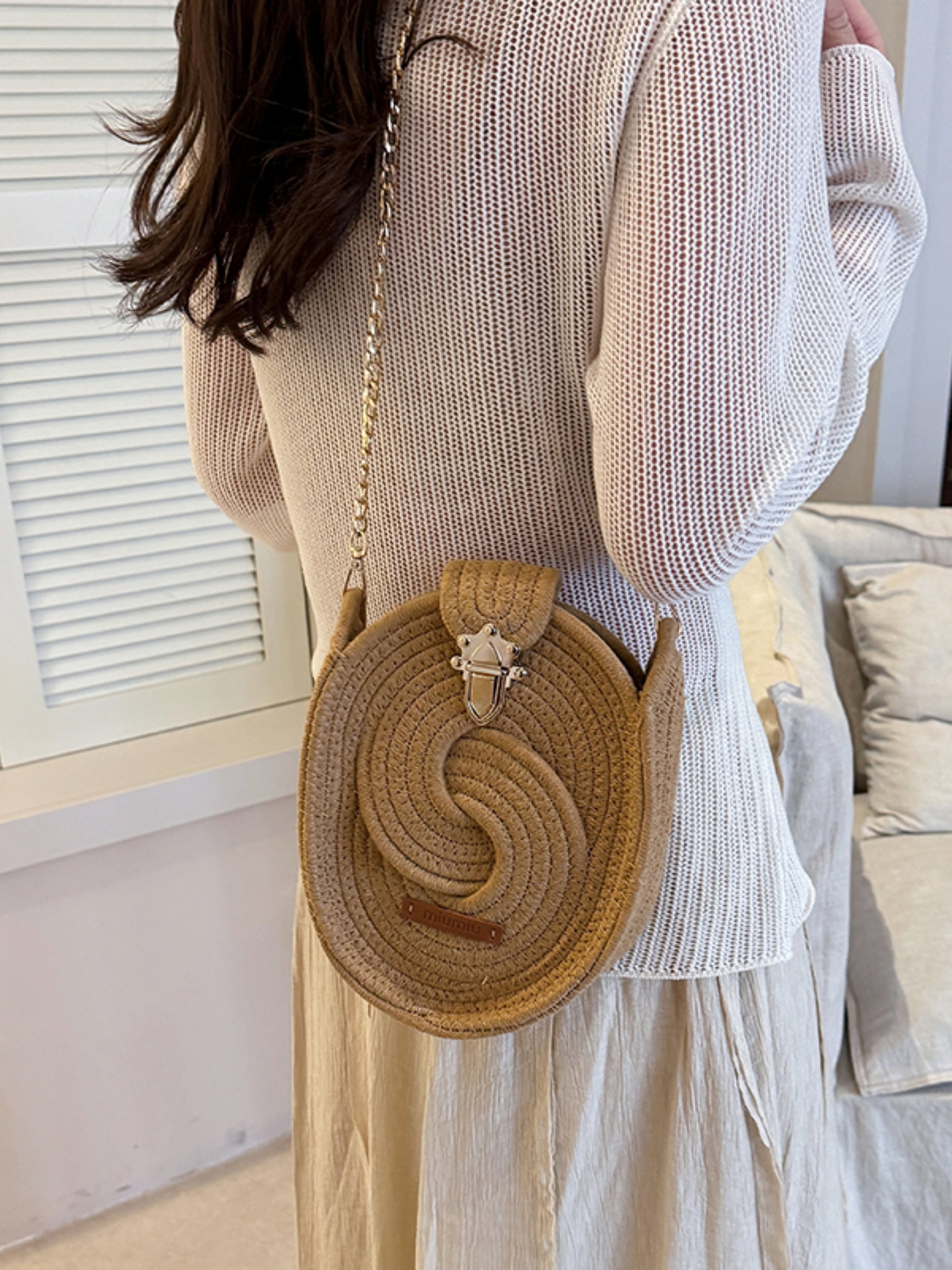 Tan Woven Crossbody Bag