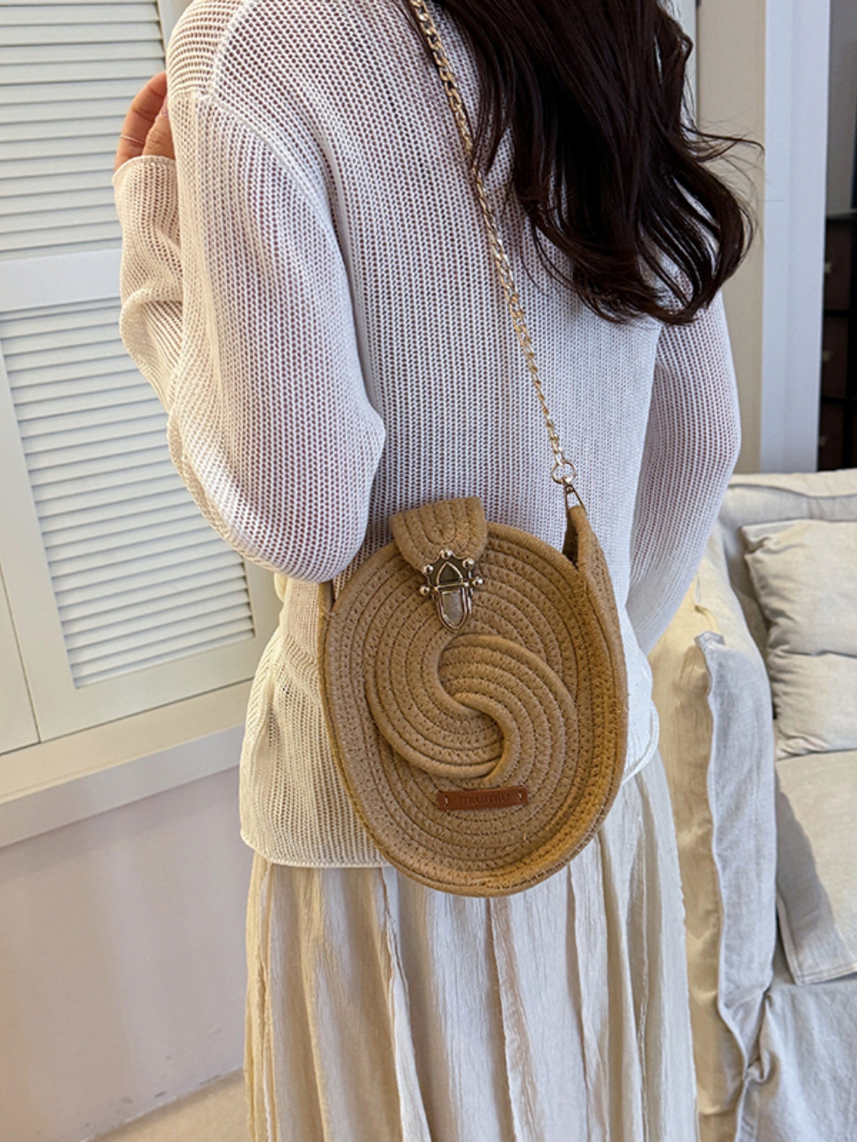 Tan Woven Crossbody Bag