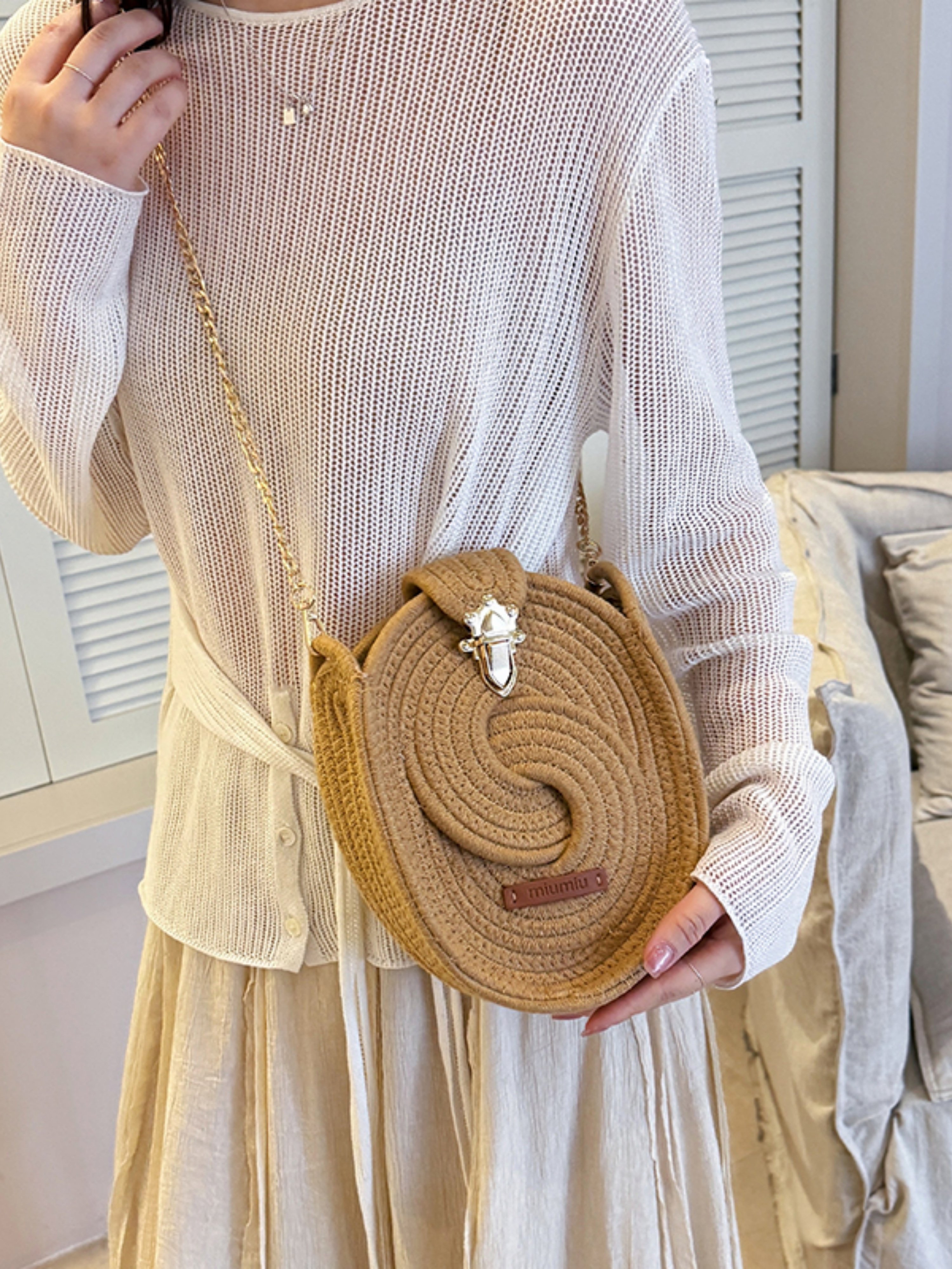 Tan Woven Crossbody Bag