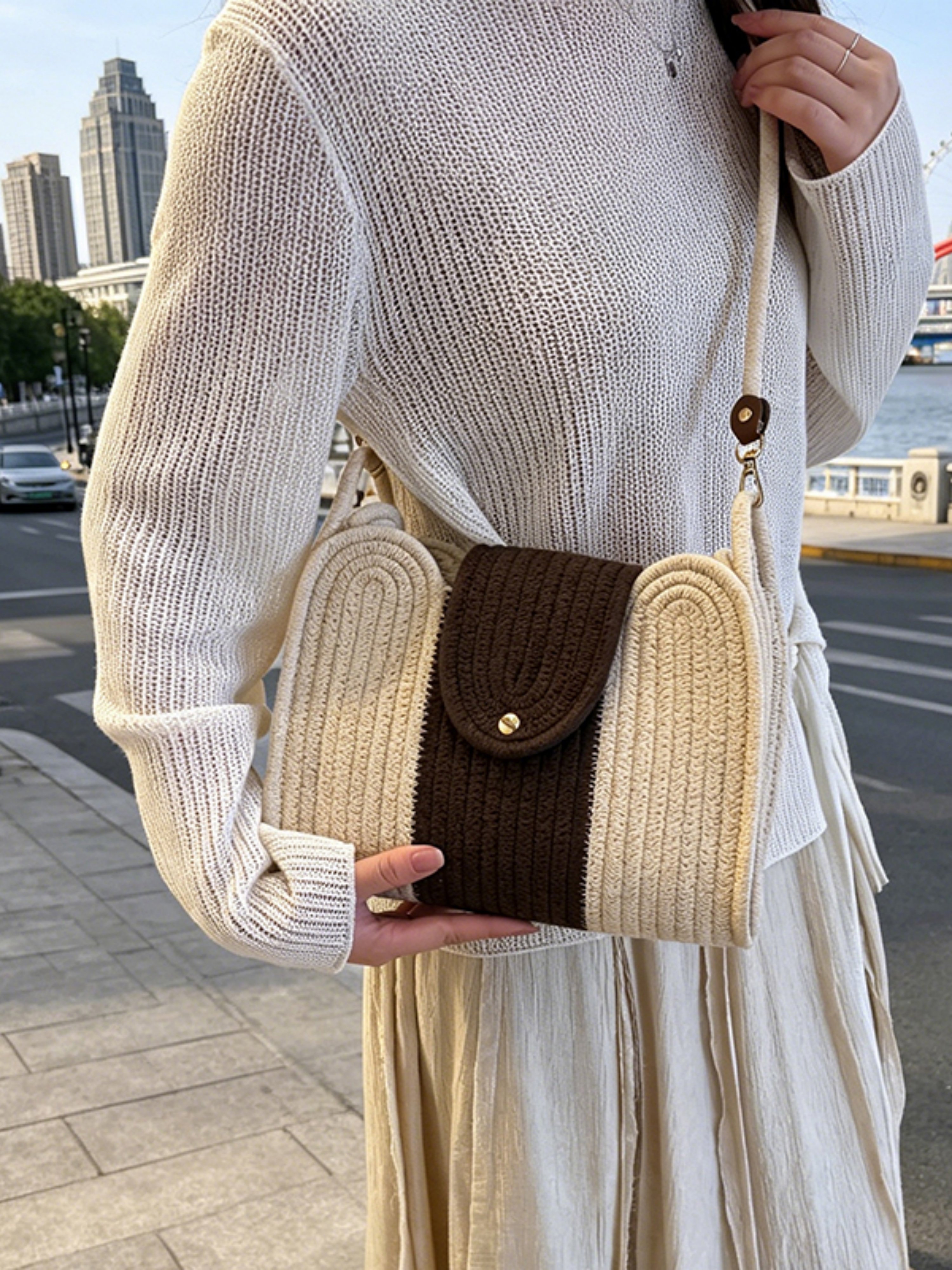Crocheted Colorblock Crossbody Bag