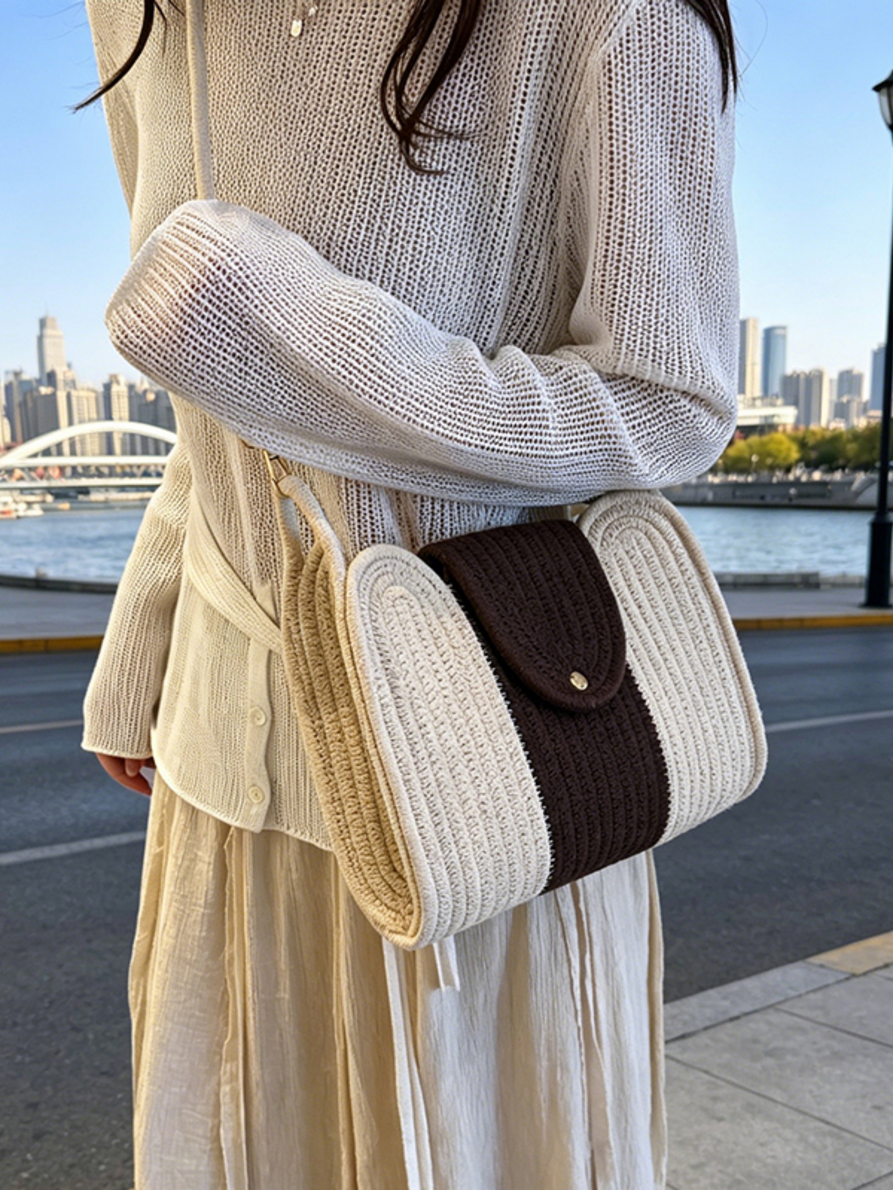 Crocheted Colorblock Crossbody Bag
