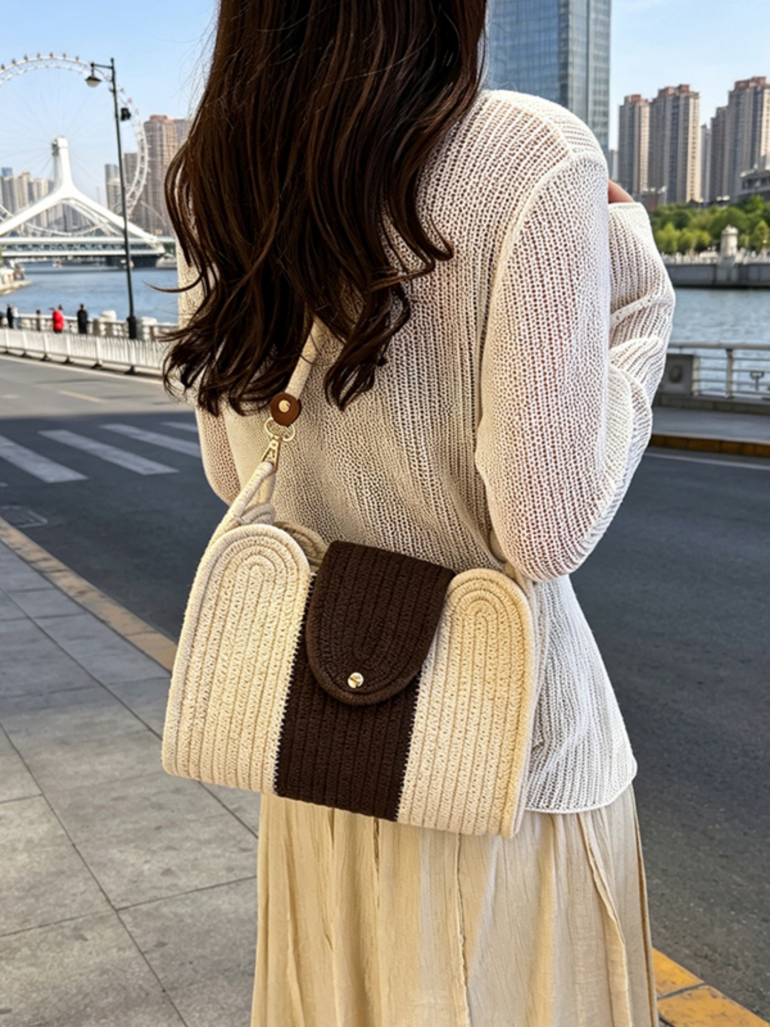 Crocheted Colorblock Crossbody Bag