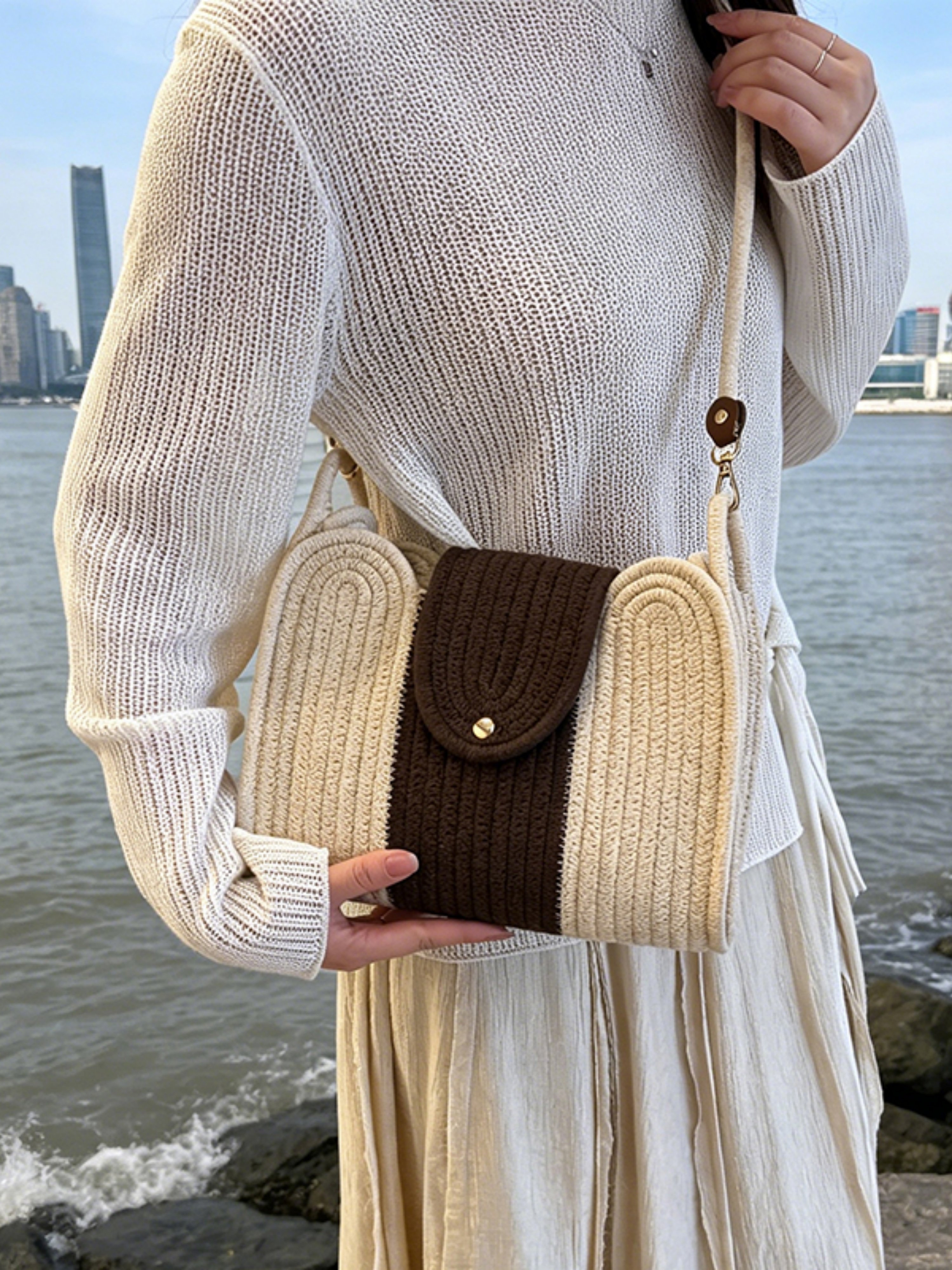 Crocheted Colorblock Crossbody Bag
