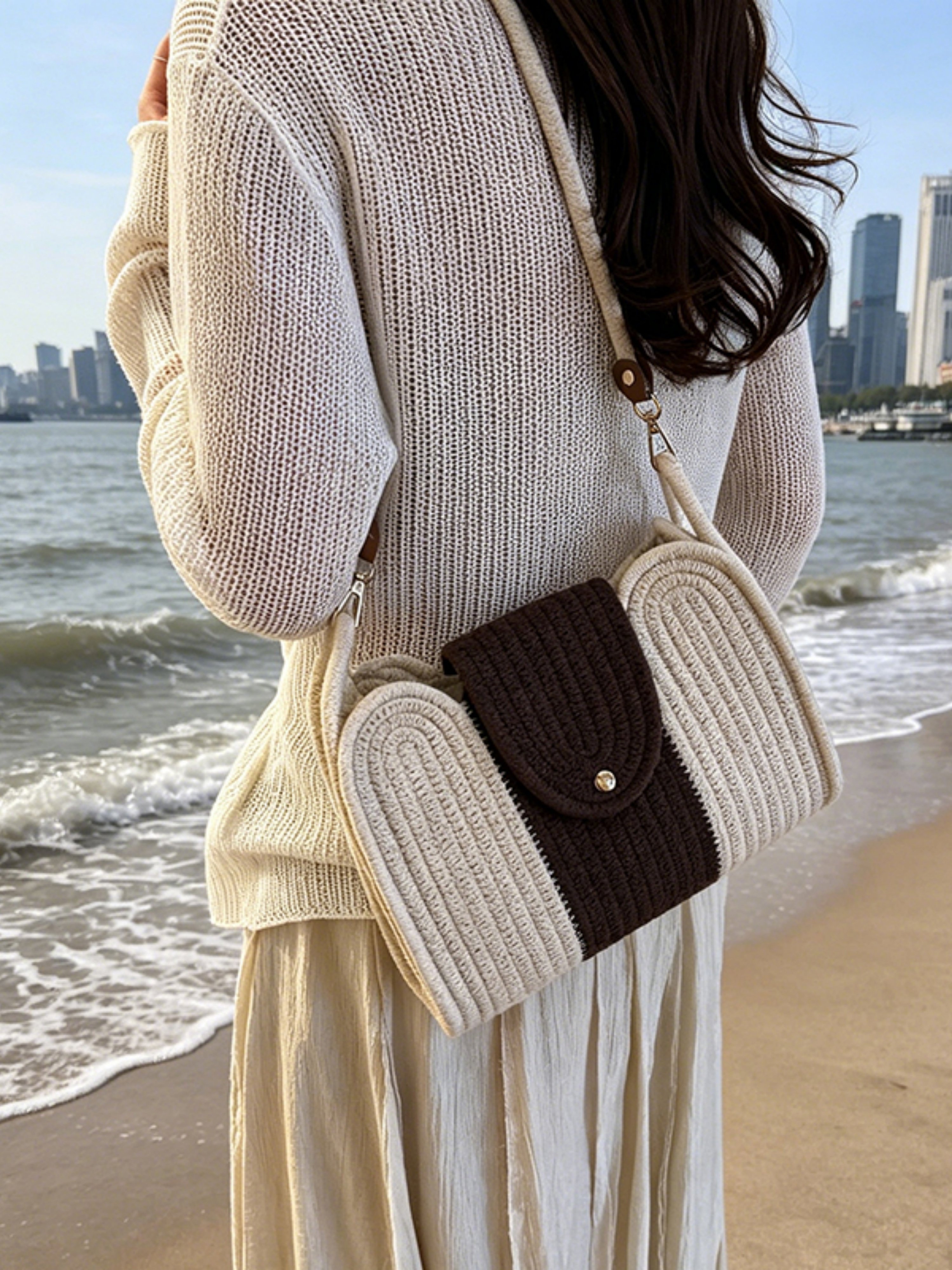 Crocheted Colorblock Crossbody Bag