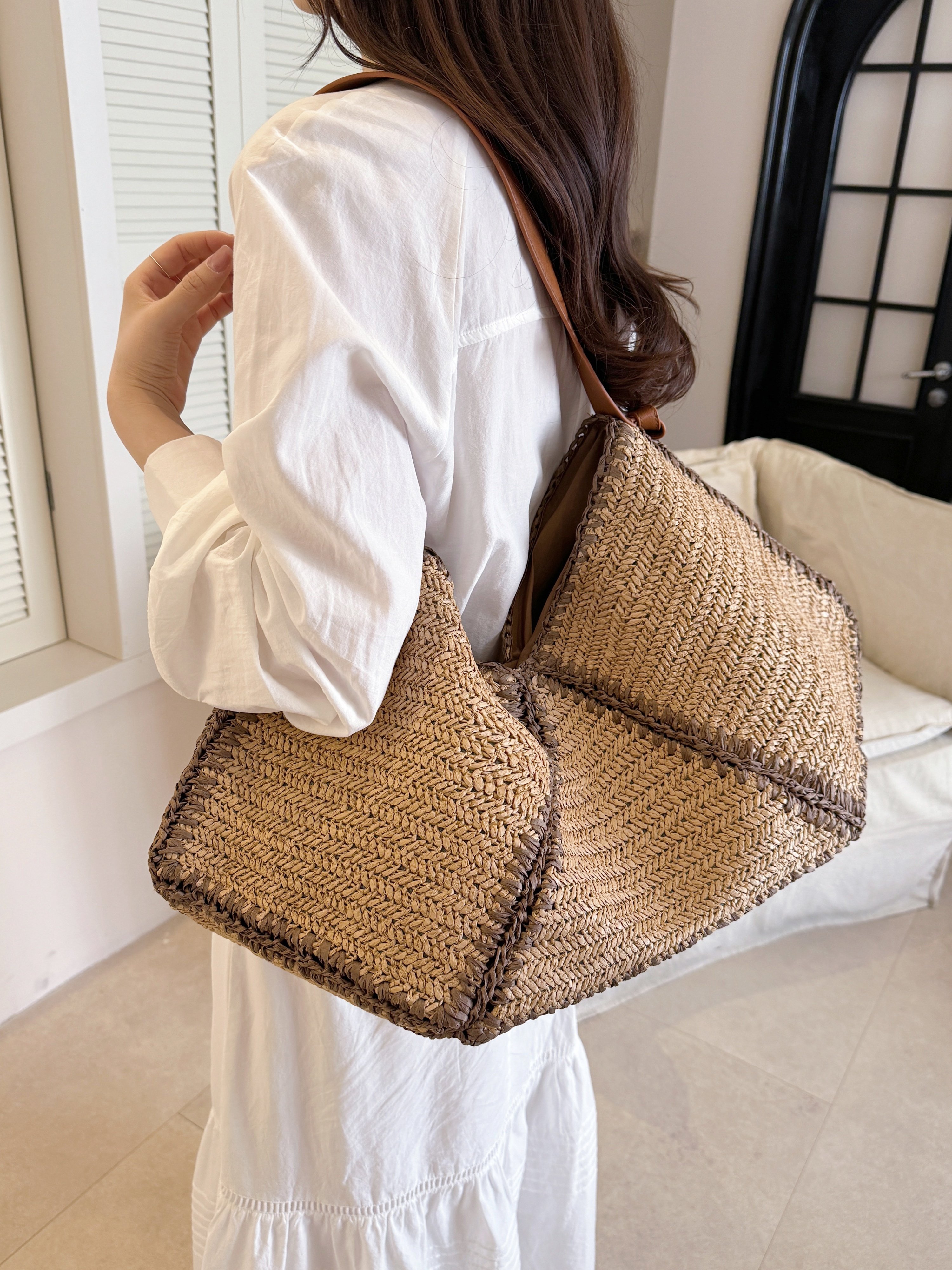 Khaki Woven Shoulder Bag