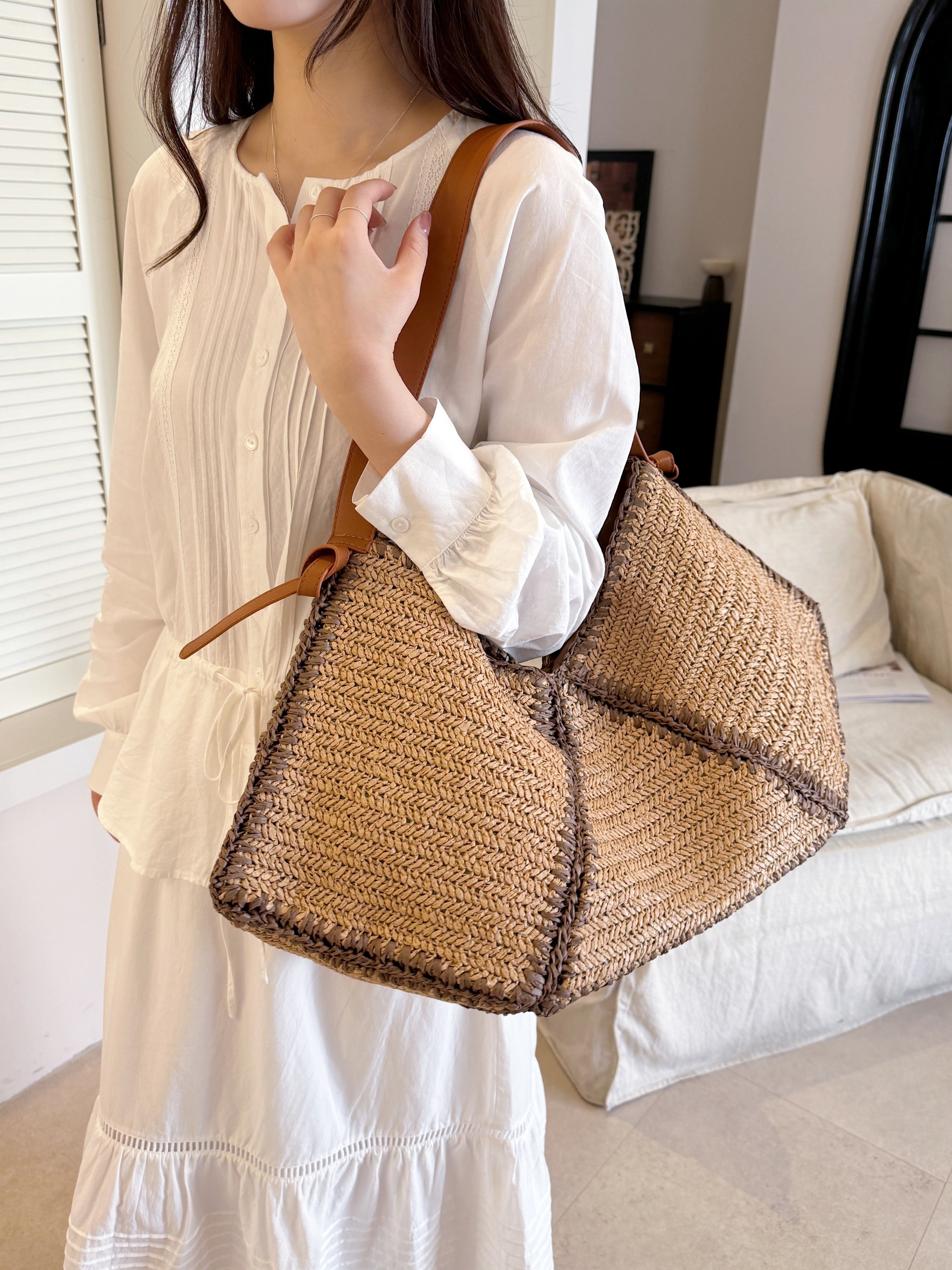 Khaki Woven Shoulder Bag