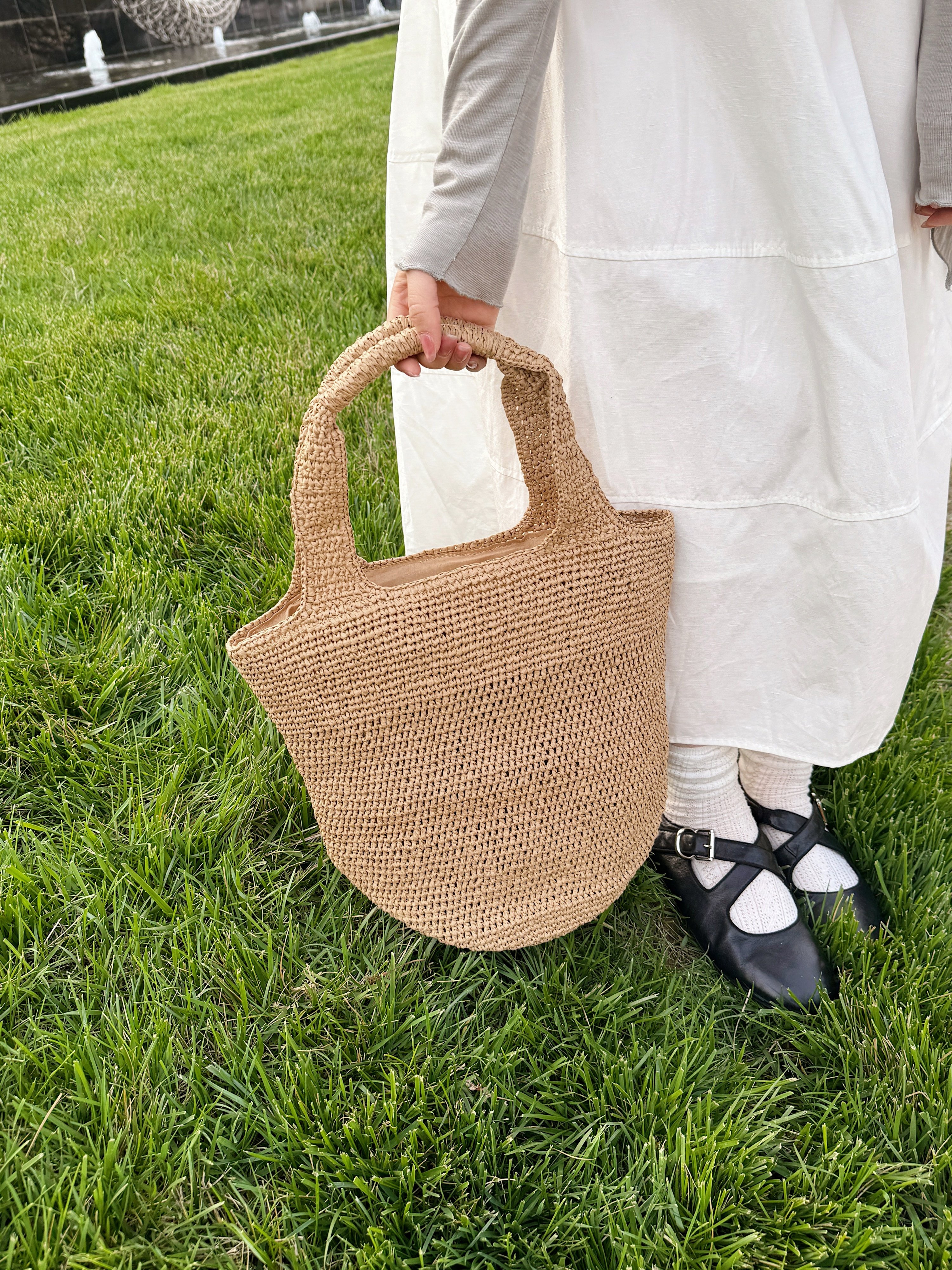 Khaki Woven Shoulder Bag