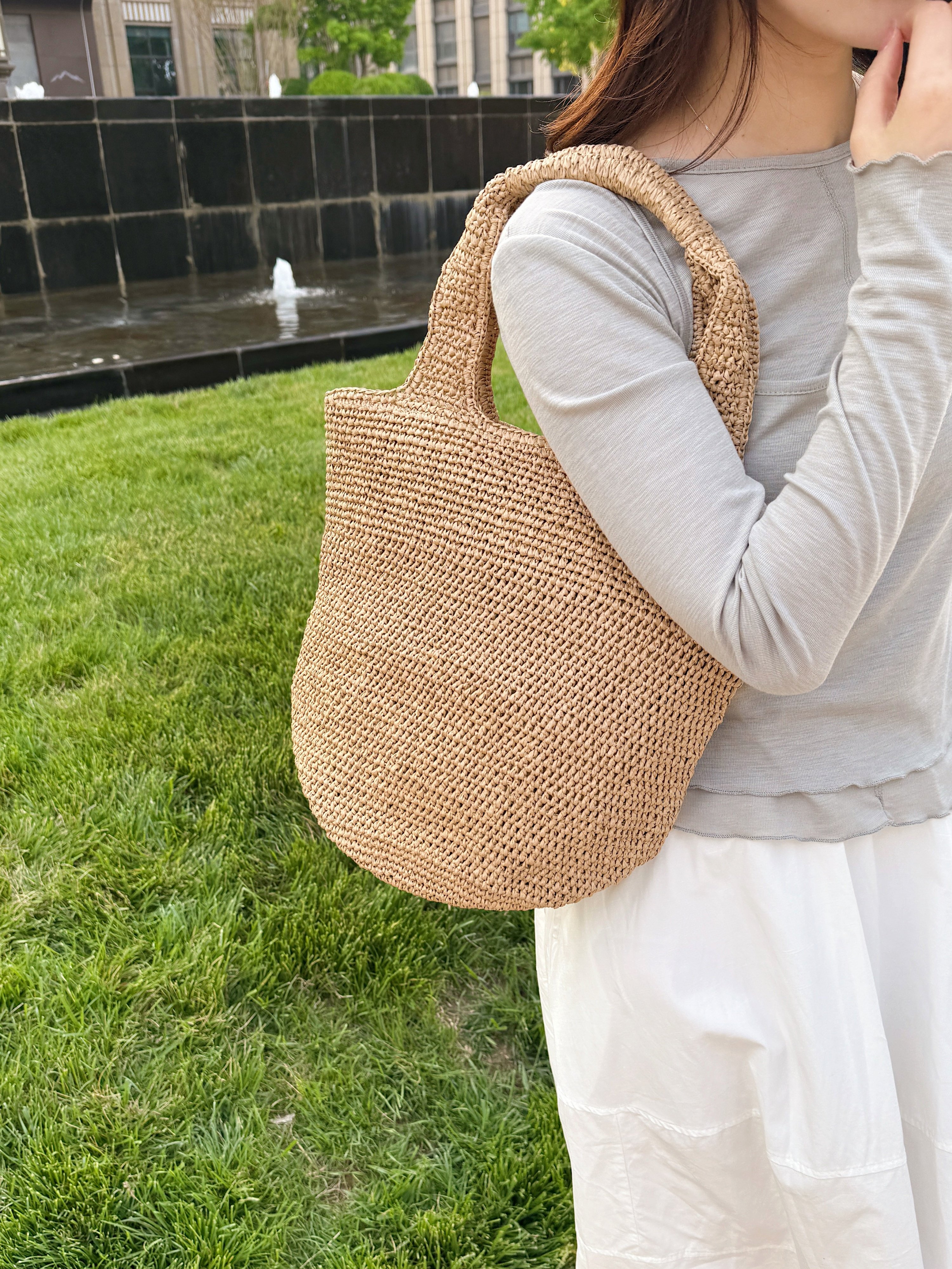 Khaki Woven Shoulder Bag