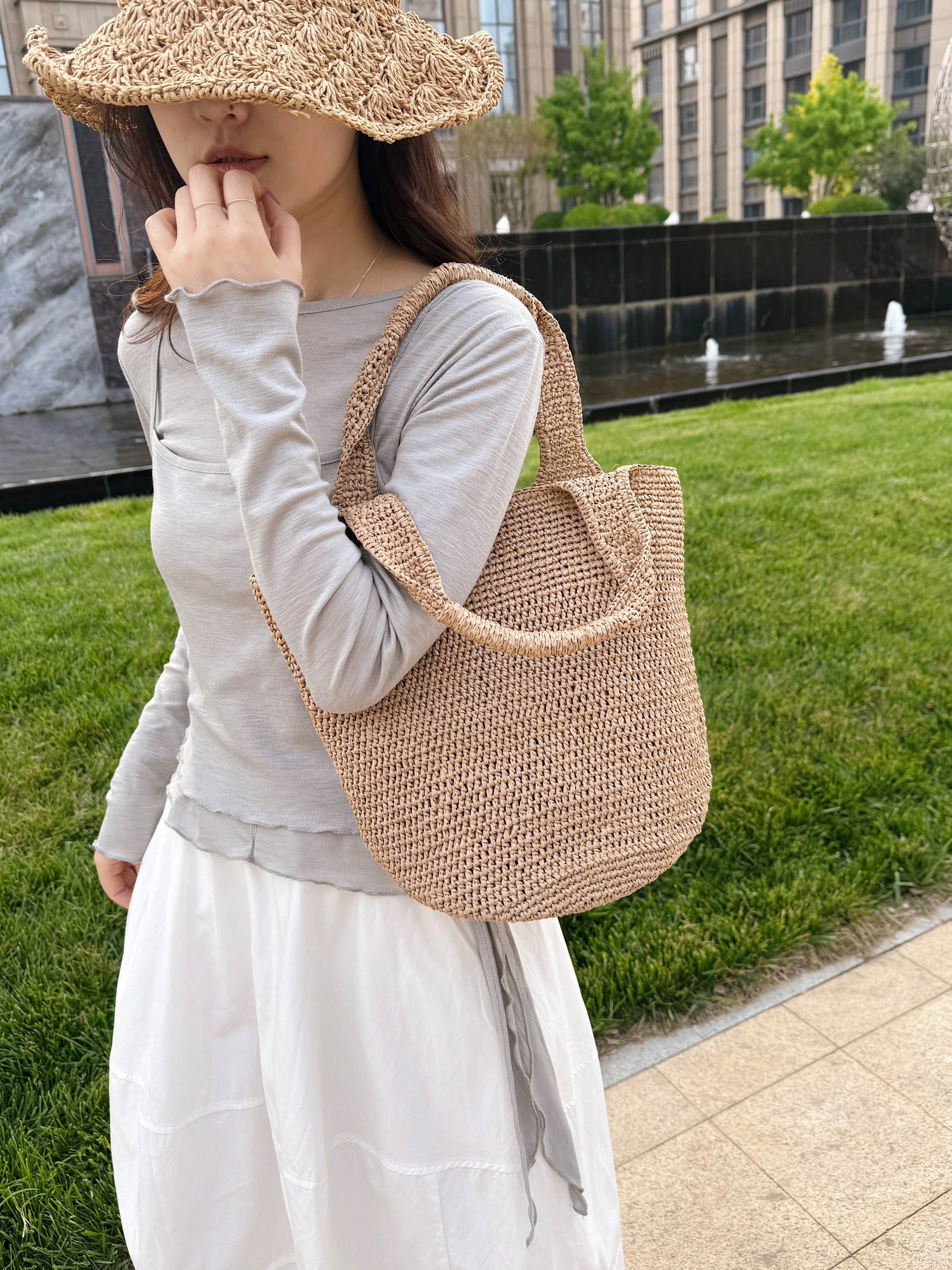 Khaki Woven Shoulder Bag