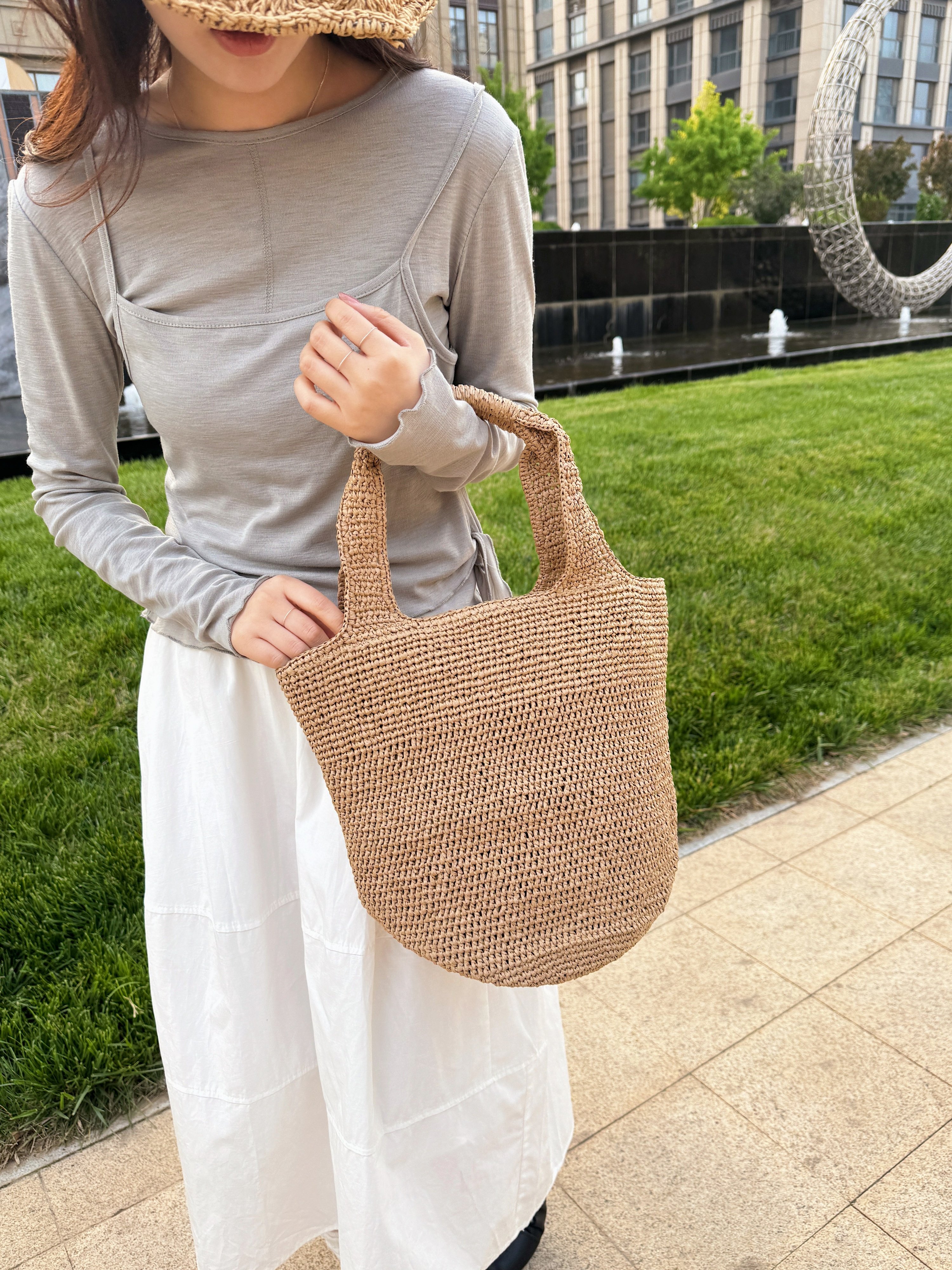 Khaki Woven Shoulder Bag