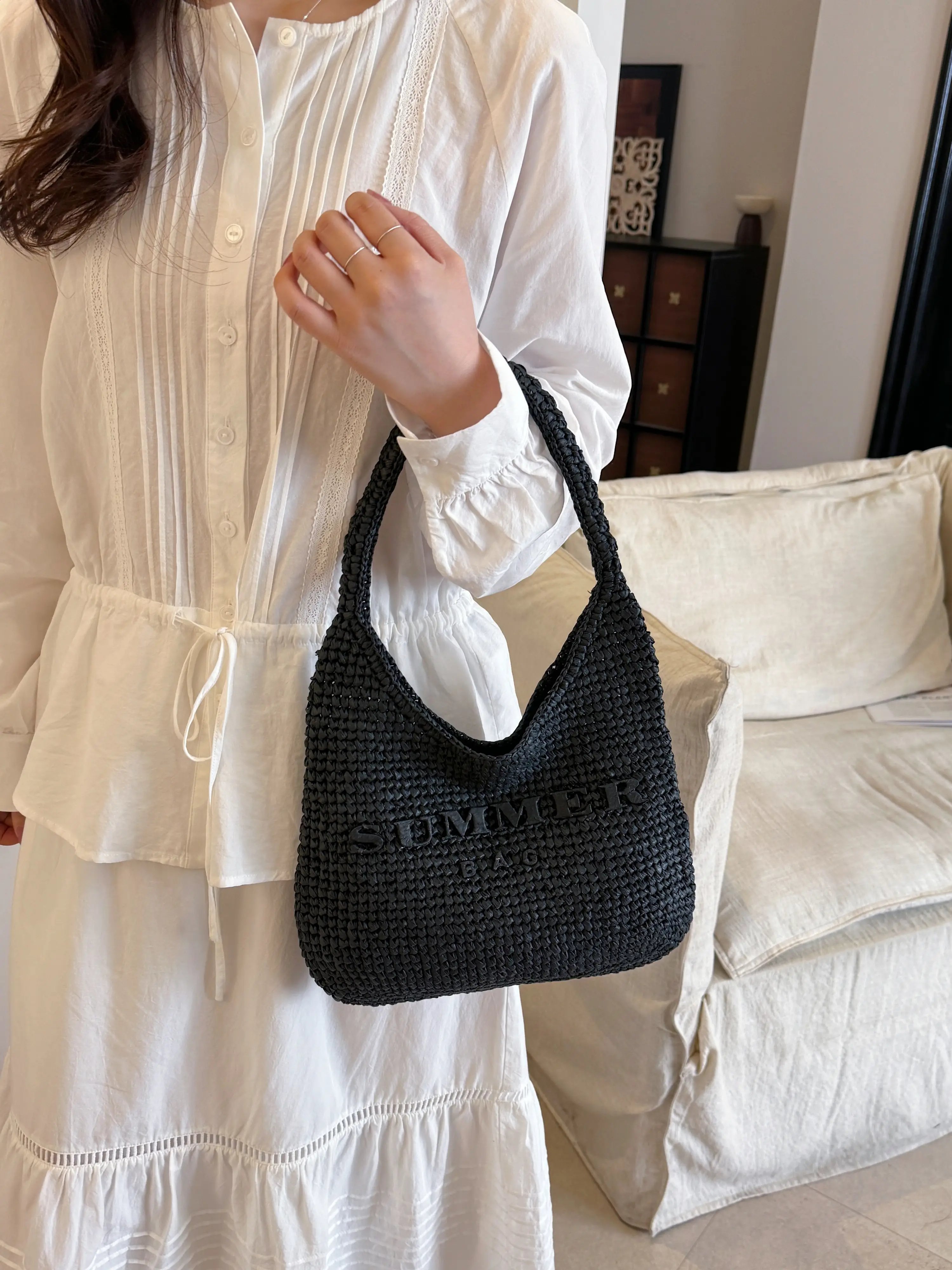 Black Woven Shoulder Bag