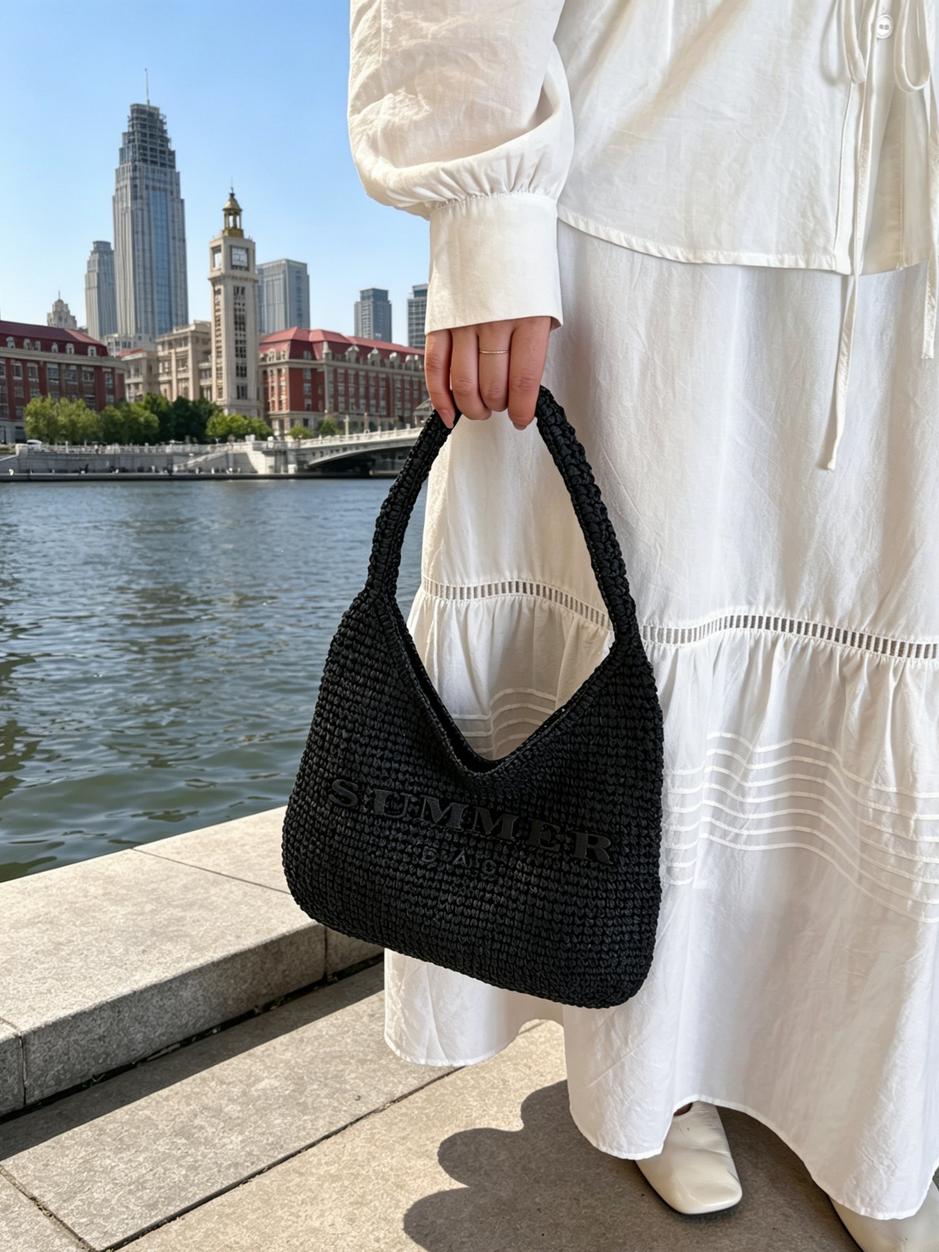 Black Woven Shoulder Bag