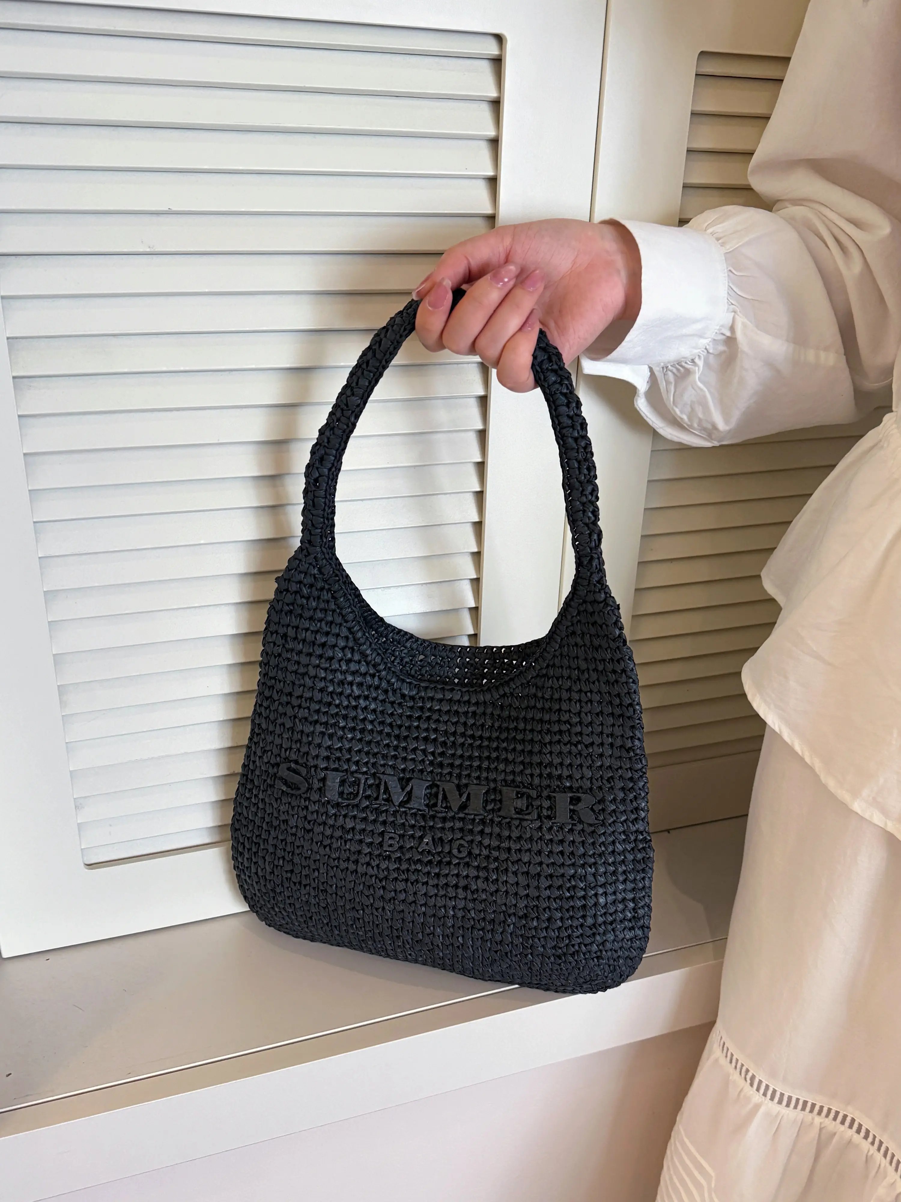 Black Woven Shoulder Bag