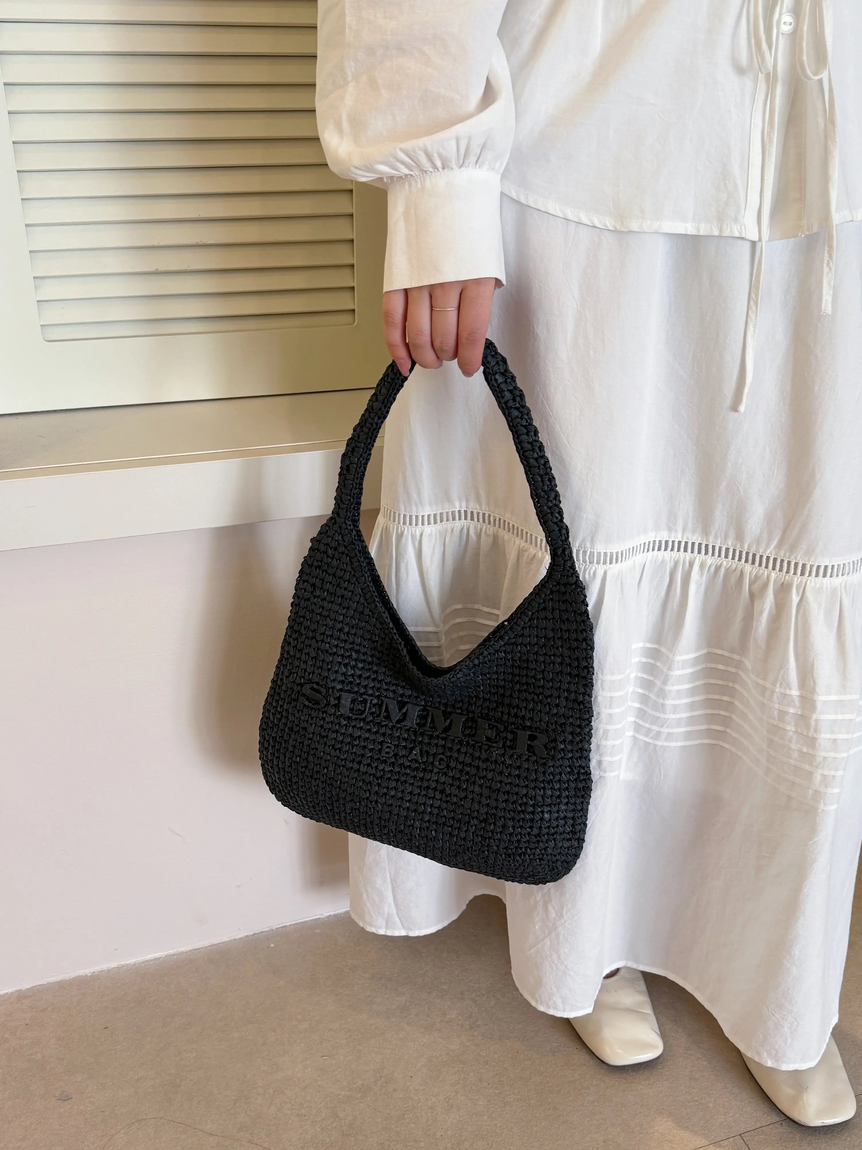 Black Woven Shoulder Bag
