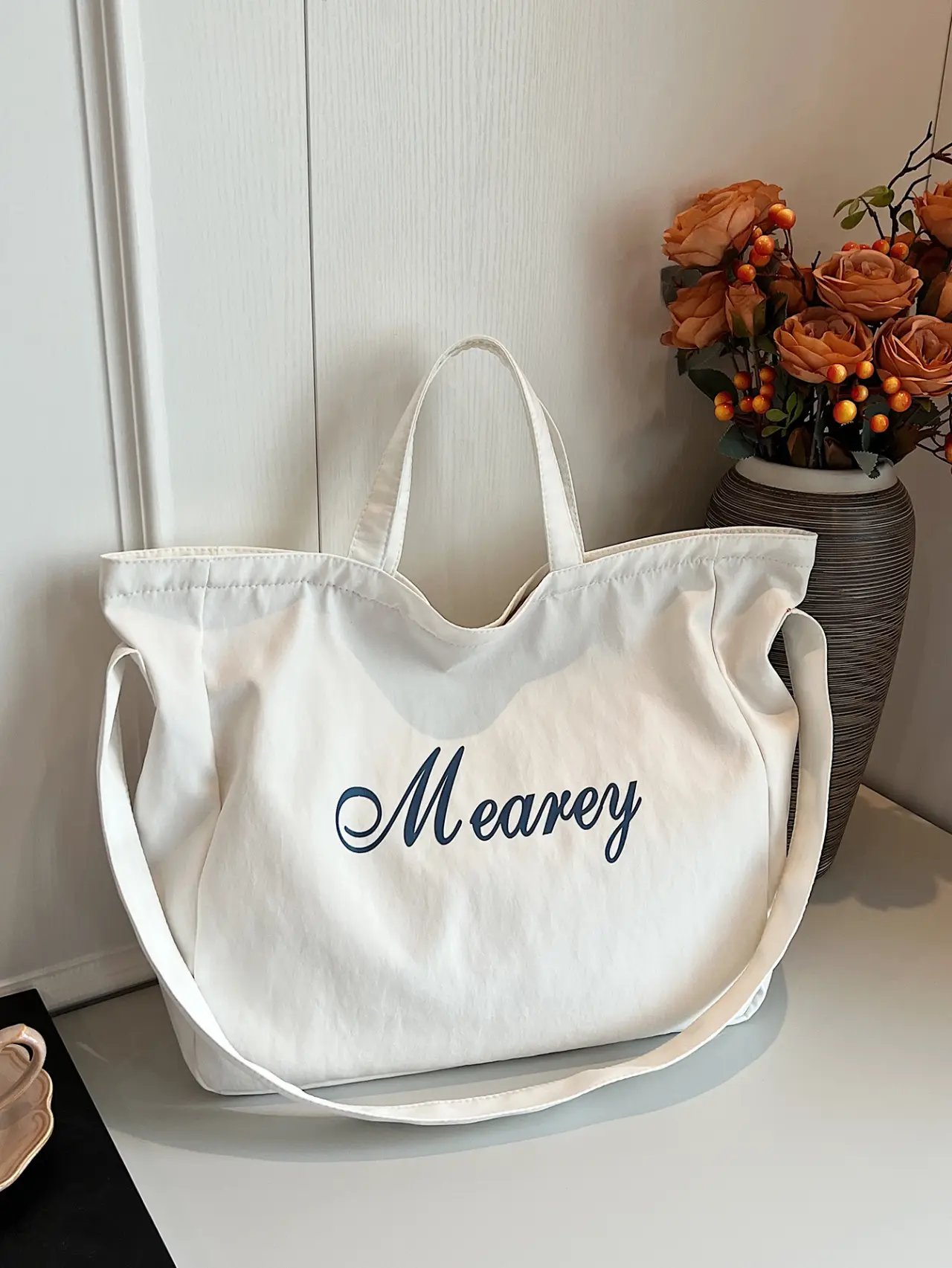 White Tote Bag with Adjustable Strap