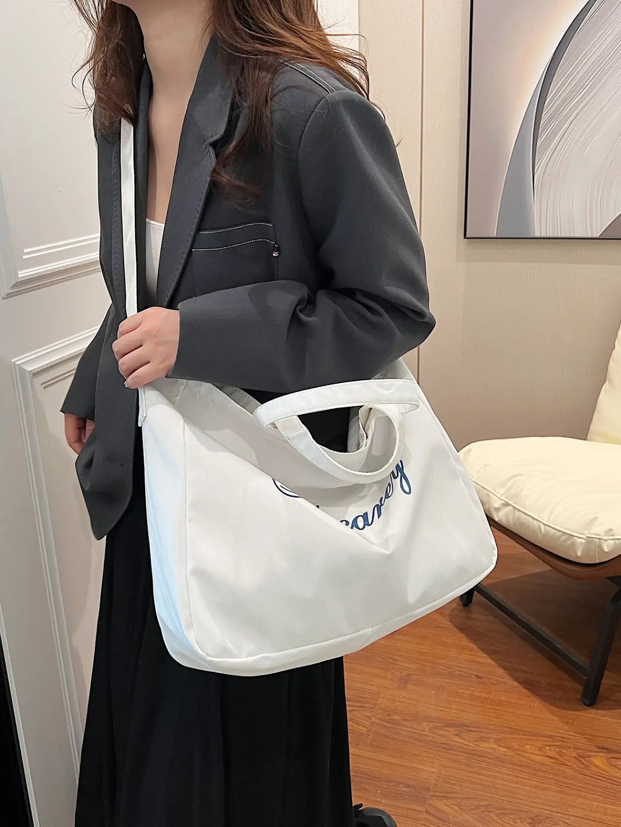 White Tote Bag with Adjustable Strap