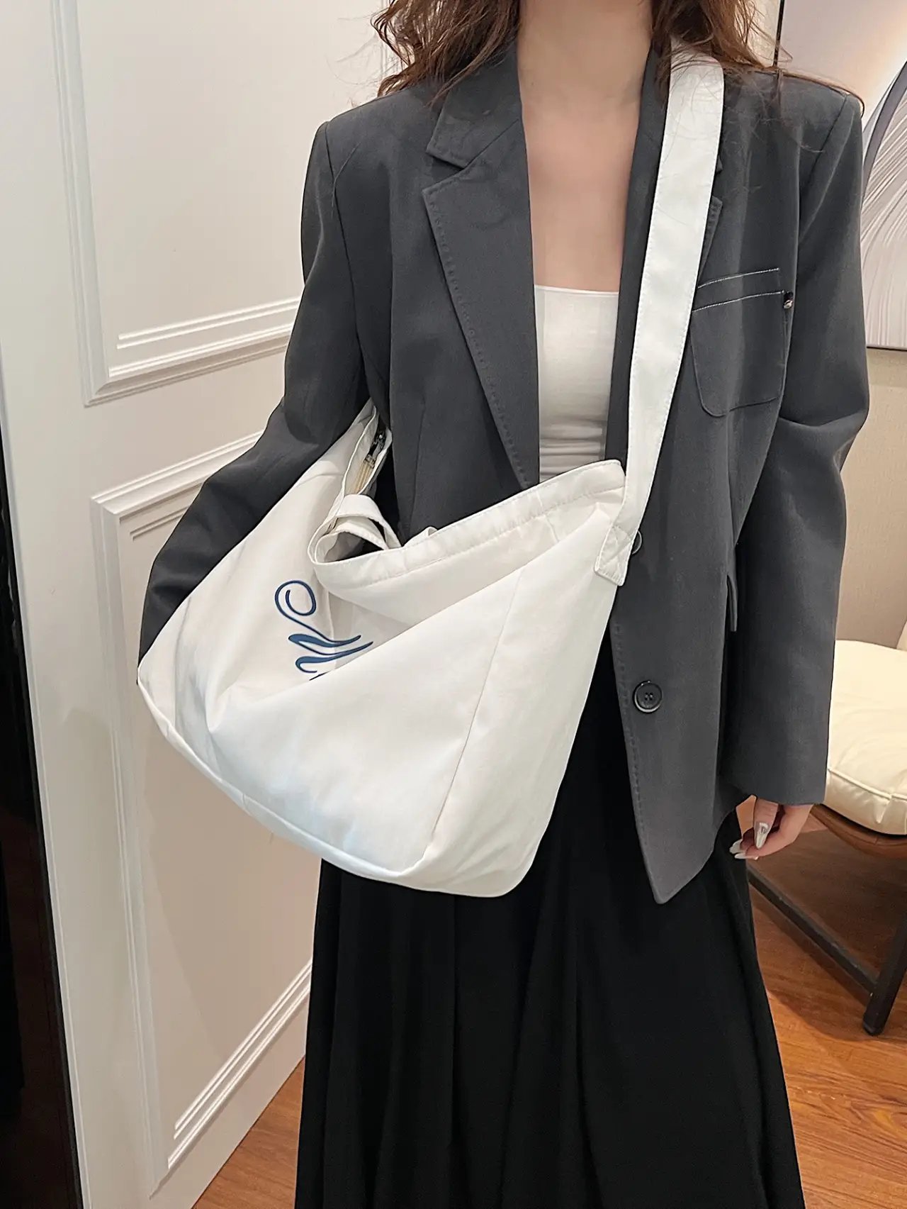 White Tote Bag with Adjustable Strap