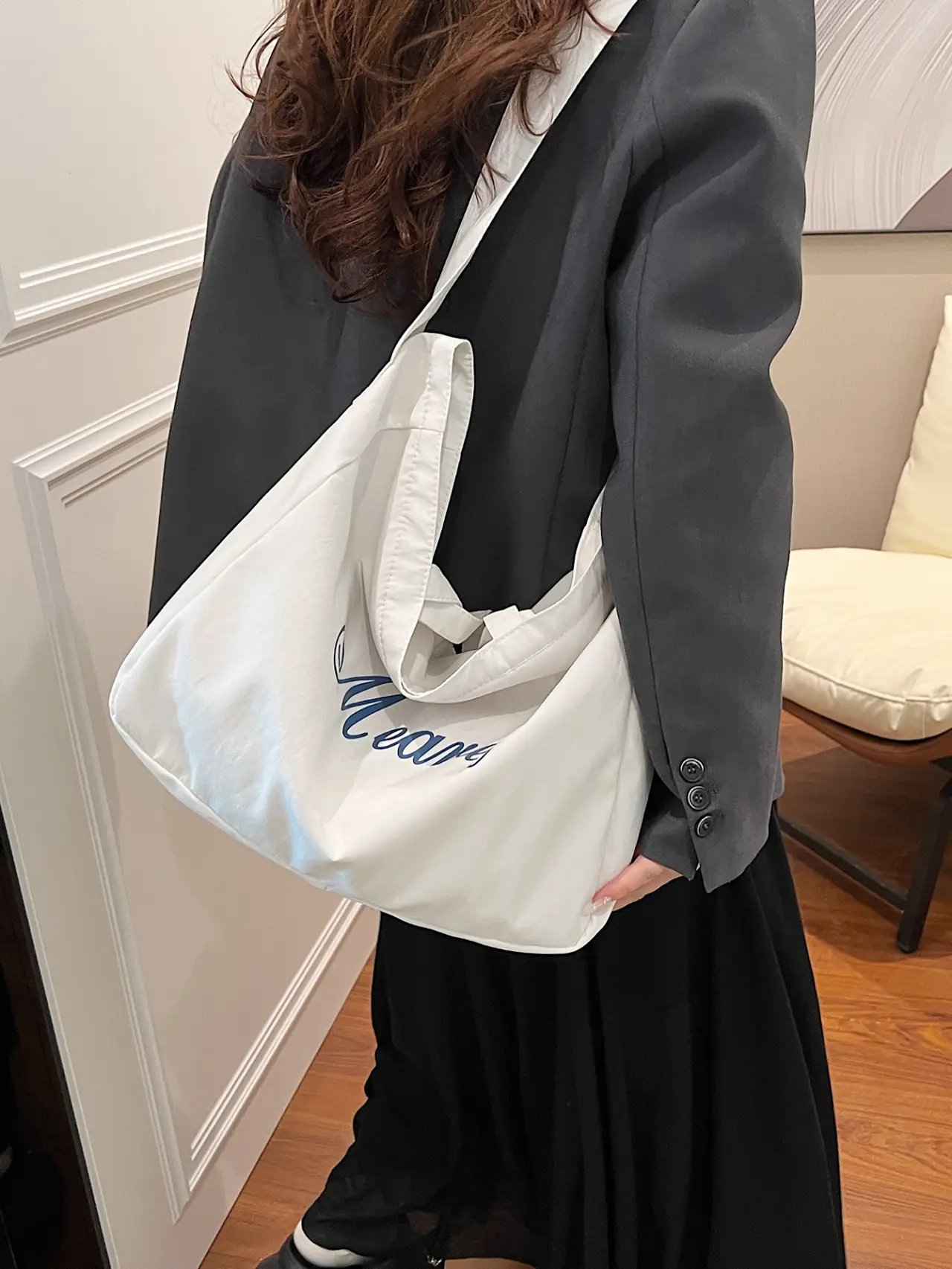 White Tote Bag with Adjustable Strap